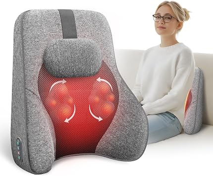 COMFIER Lumbar Support Pillow for Office Chair with 4 Shiatsu Massage Heads & Heat, Memory Foam Back Support for Computer Gaming Chair - Dark Gray
