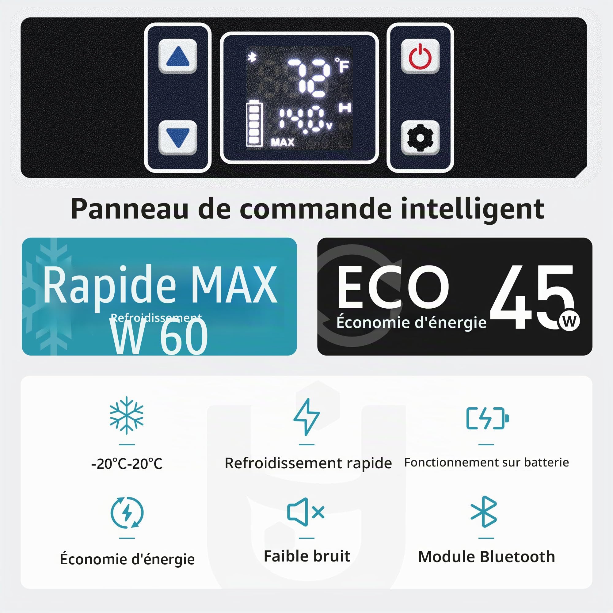Euhomy Glaciere Electrique 40L, Frigo 12v Glacière à Compression Avec App, Glacière Électrique 12v 220v -20°C à 20°C, Mini Frigo Portable, Frigo Camping Pour Voiture, Camping, Voyages Et Camions