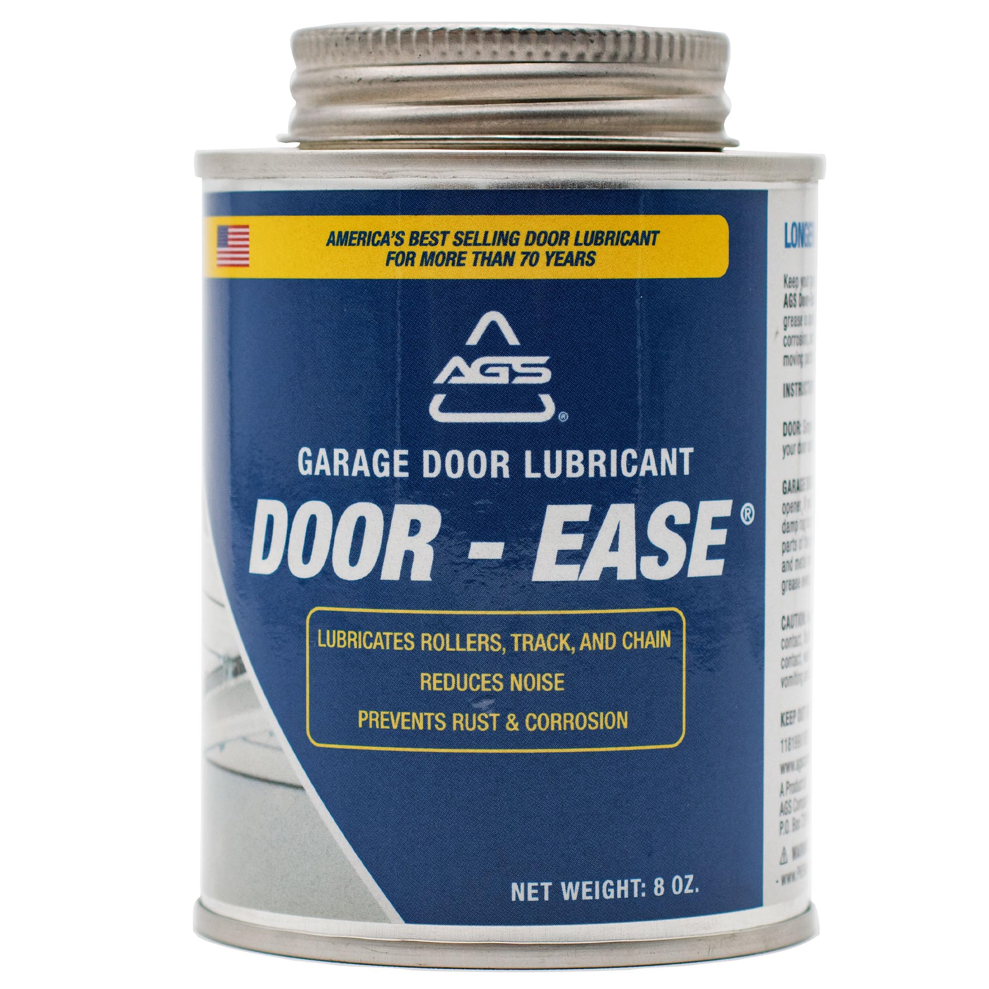 AGS Automotive Solutions Door-Ease Garage Door Lubricant - 8oz Brush-Top Can, Minimizes Friction, Extreme Temperature Reliability, Noise-Free Operation, Versatile Application