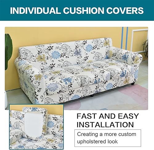 Miniatura 3 de KRFOONN Fundas elásticas de sofá de 3 piezas para sofás de 2 cojines, funda estampada con 2 fundas de cojín de asiento separadas, fundas de sofá