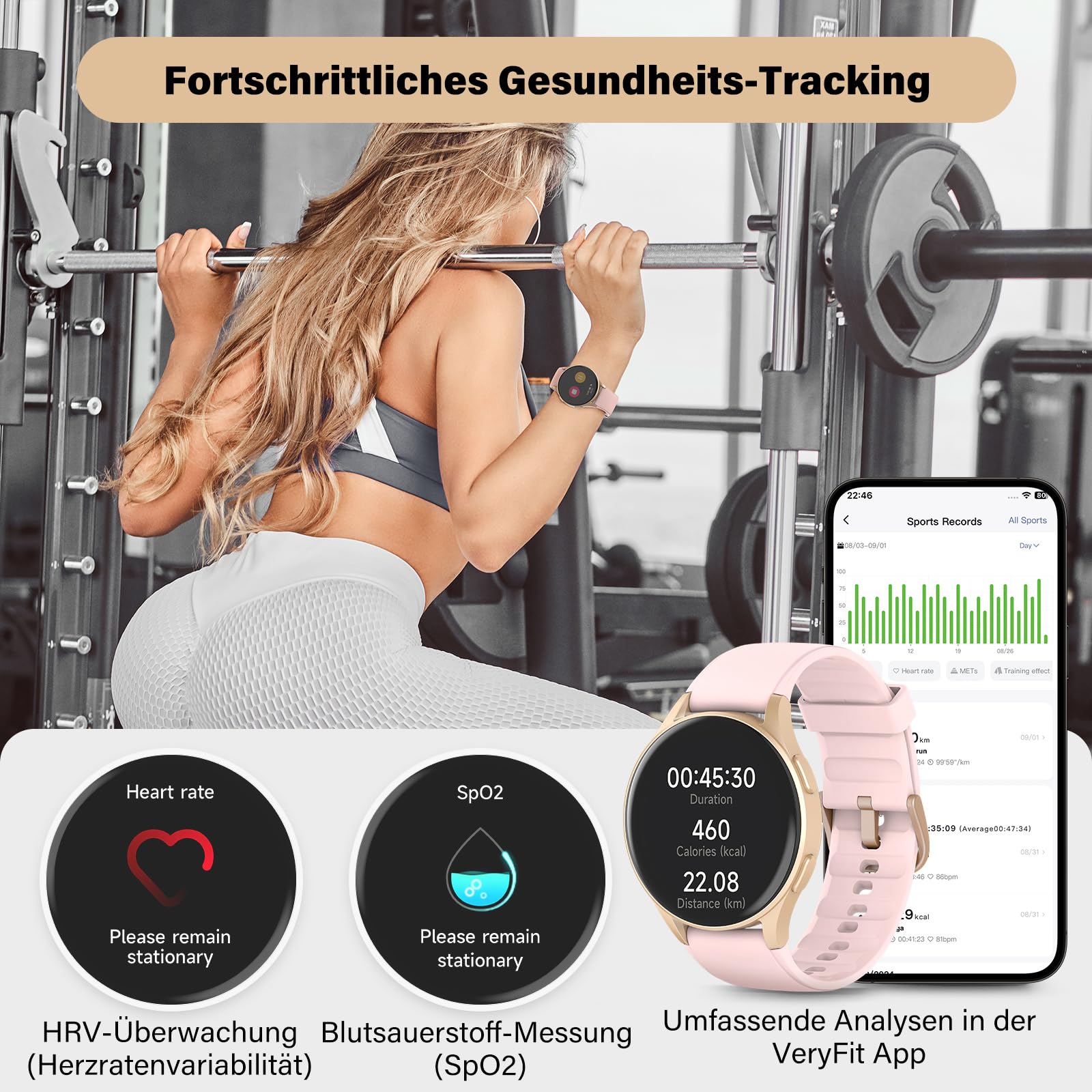 Smartwatch Damen Rosa mit GPS & Telefonfunktion, 1.32" AMOLED Fitness Tracker mit Alexa, 110+ Sportmodi, Pulsuhr/Schlafmonitor/Body Energy, 5ATM Wasserdicht, Sportuhr für iOS Android