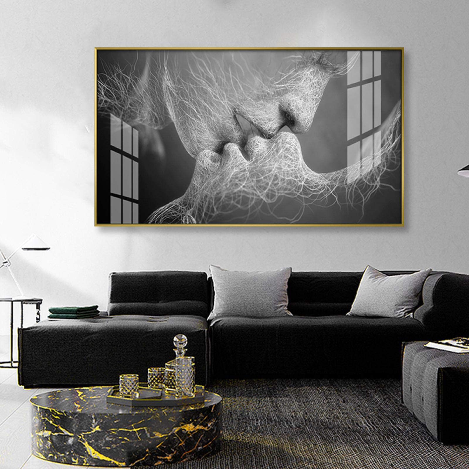 Canvas Schilderij Abstracte line art van een knuffelend koppel