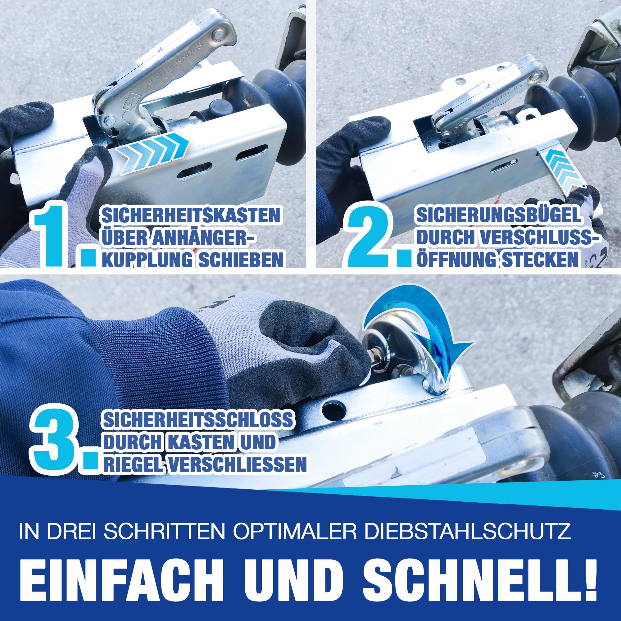 NTG – Anhängerschloss Rundschloss Diebstahlsicherung für Anhänger & Wohnwagen verzinktes Deichselschloss mit Schlüssel Kastenschloss für Anhängerkupplung robust & wetterfest Universal-Zubehör