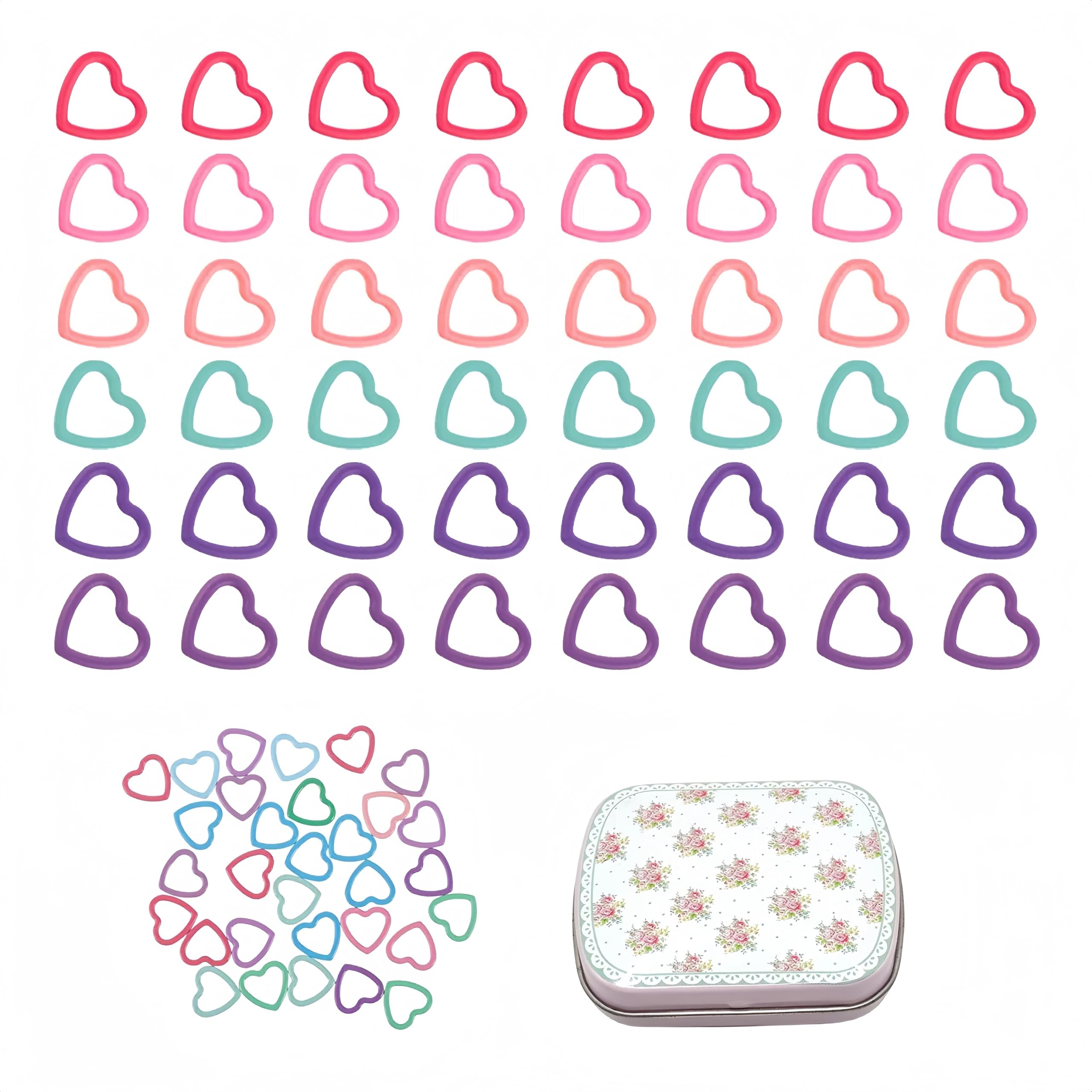 Wonafa 50Pcs Heart-Shaped Metal Stitch Markers,Metal Colorful Crochet Stitch Markers,with Storage Box for Crocheting Clothing Tag DIY Craft Project (Heart-Shaped-50Pcs)