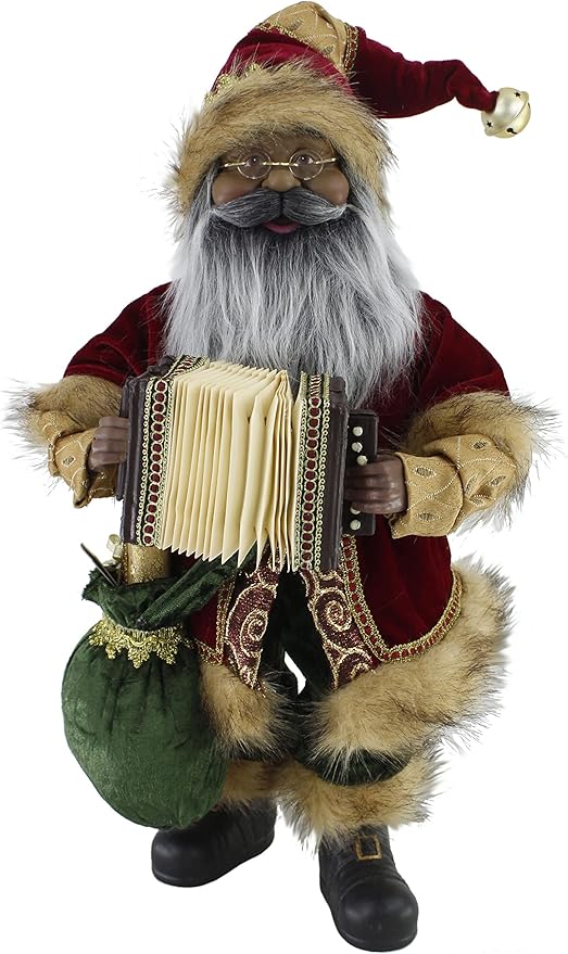 Windy Hill Collection 18" Inch Standing Animated Musical Dancing Accordion Ethnic Black African American Santa Claus Christmas Figurine Figure Decoration M518051