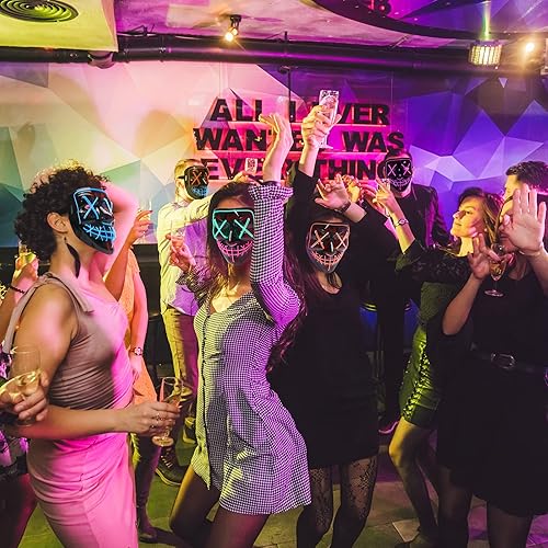 Miniatura 6 de Máscara LED espeluznante de Halloween, luces intermitentes activadas por voz, 5 modos, máscara de miedo que brilla en la oscuridad para fiestas y