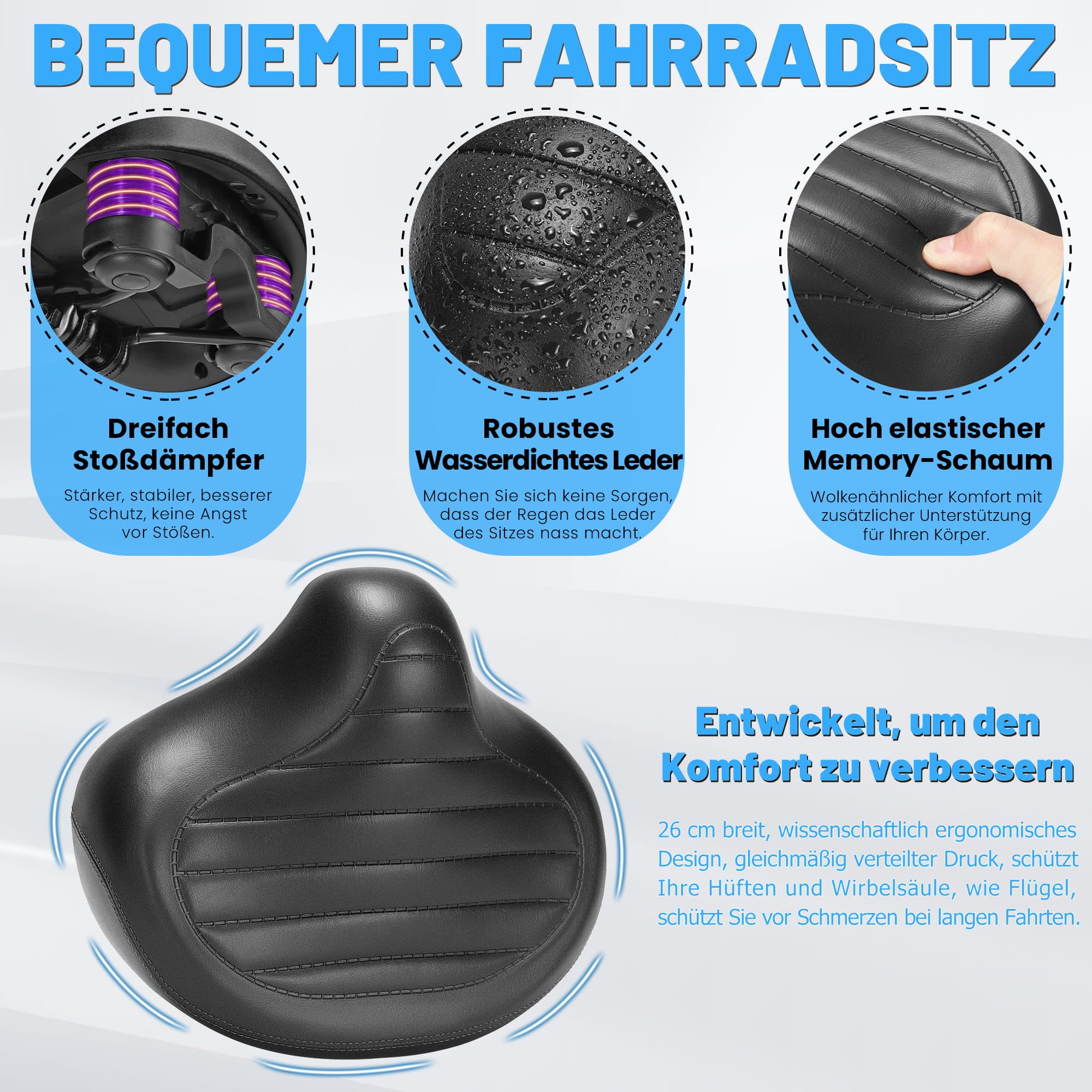 CDYWD New Nasenlos Breit Fahrradsattel für Herren & Damen, Bequem, Weich, Ergonomisch, Bequemer Vintage Fahrradsitz, Universal Ersatz Fahrradsättel für Mountainbike, Cityrad, Ebike, Heimtrainer