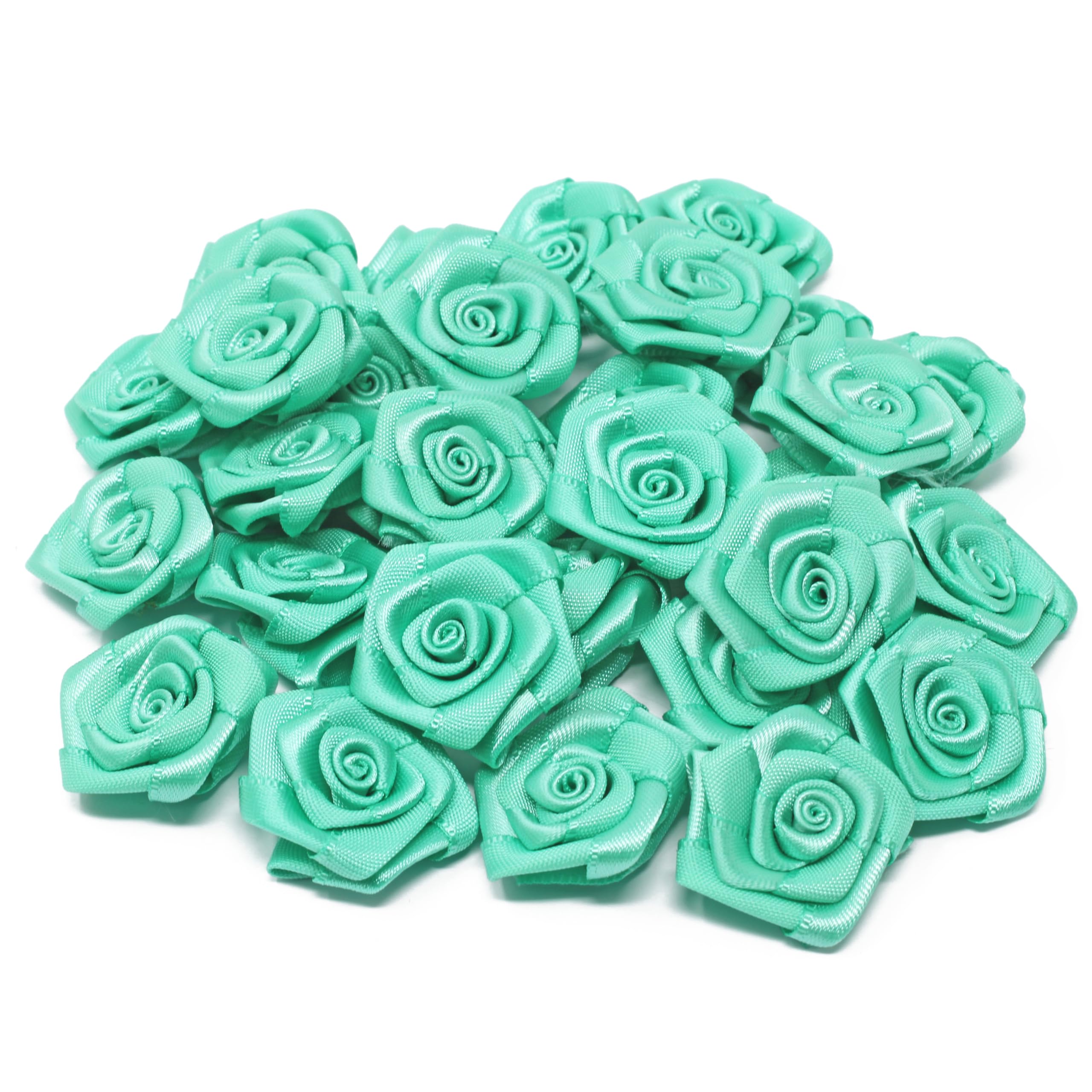 Wedding Touches Turquoise 25Mm Satin Ribbon Rose Flowers Decorative Craft Flowers (25)