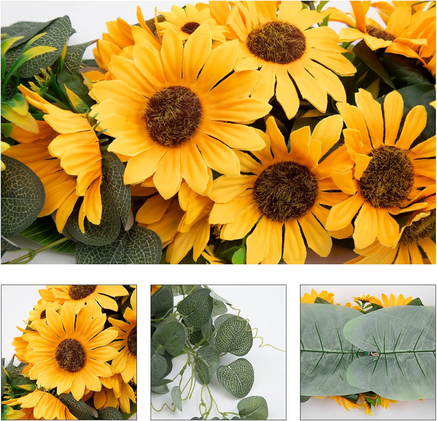 U'Artlines Floral Swag Artificial Flowers Sunflower Eucalyptus Wreath Handmade Garland for Mirror Home Wedding Party Door Tabletop Decoration(Swag, 31'' Sunflower)
