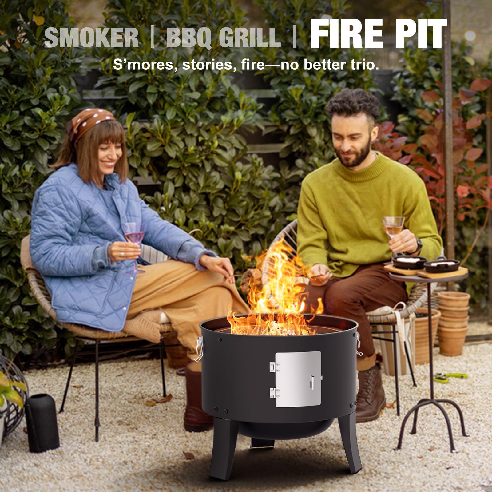 Ahumador de carbón de 16 pulgadas, parrilla vertical para barbacoa, hoguera al aire libre de 402 pulgadas cuadradas, área de cocción, parrilla versátil para ahumar al aire libre, color negro