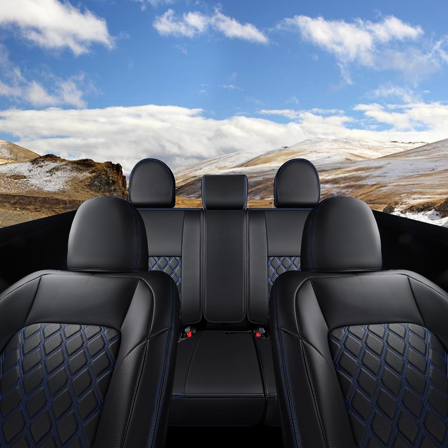 Huidasource Seat Covers for Jeep Gladiator 2020-2025, Waterproof Gladiator Seat Protector Full Set, Full Coverage Gladiator Pickup Truck Crew Cab Seat Cover Cushion (Black&Blue)