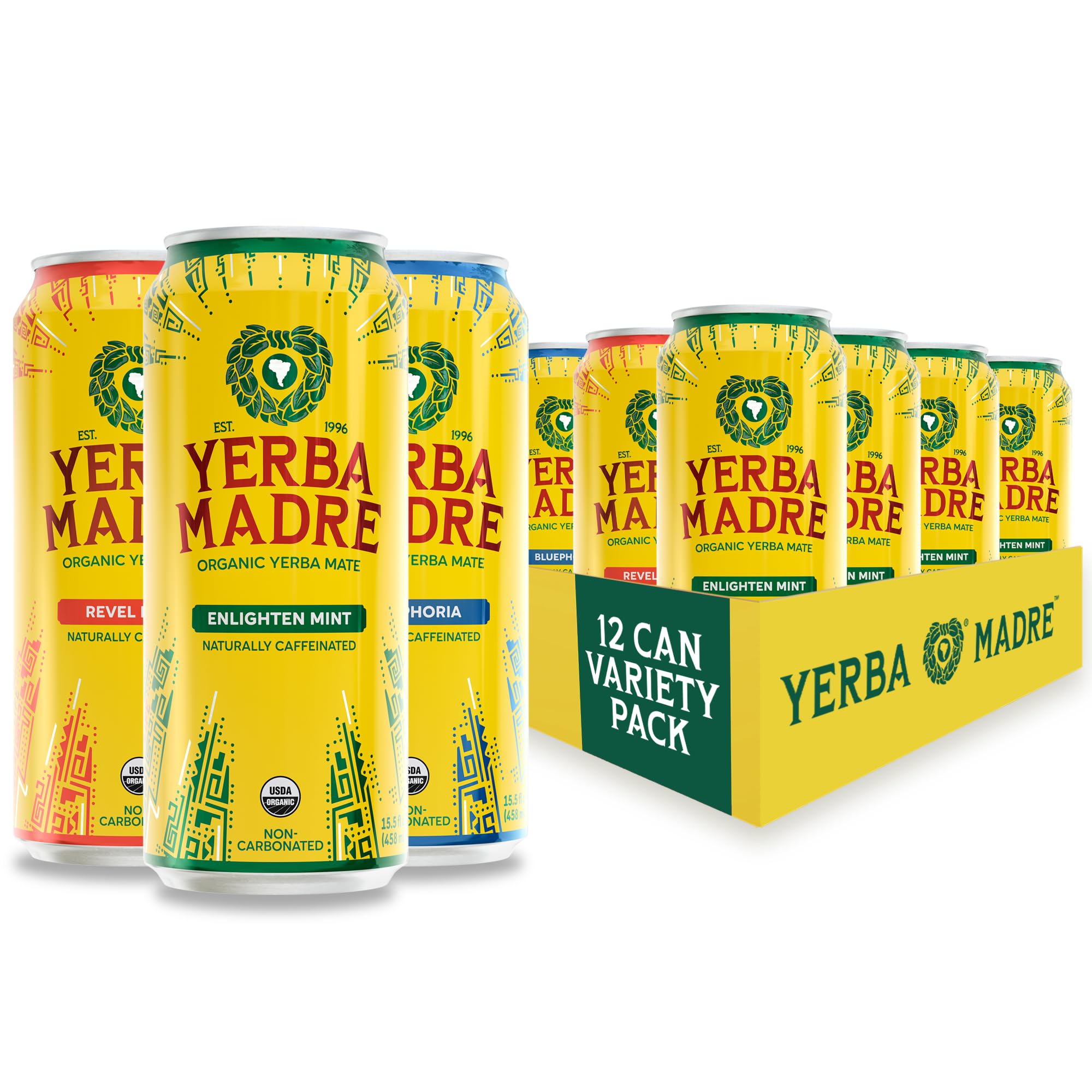 Yerba Madre Organic Yerba Mate, Best Sellers Variety Pack, Energy Drink Alternative, 150mg Plant Based Caffeine, Smooth Energy & Focus, No Jitters or Crash, 15.