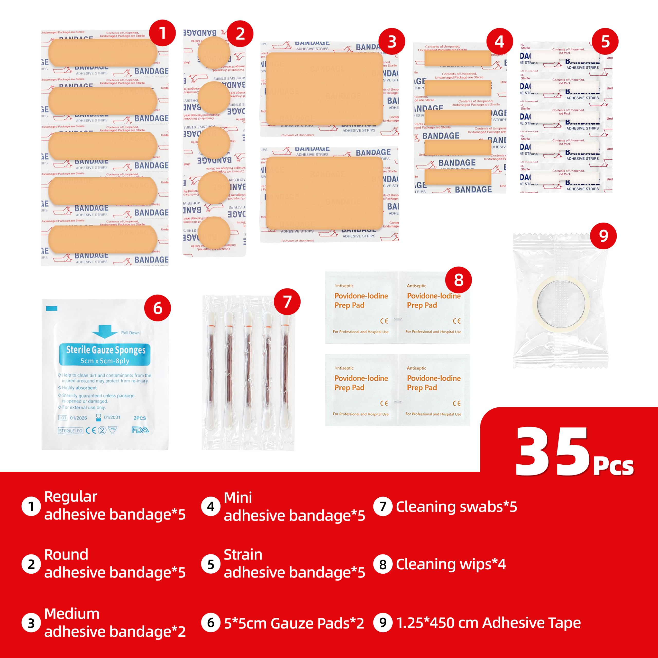 Prelady 35Pcs Travel Size Mini Waterproof First Aid Kit Portable Small First Aid Kits with Cotton Sticks Pads Skin Closing Strips for Car Camping Hiking Home Boat Dorm Business — Amazon image 2