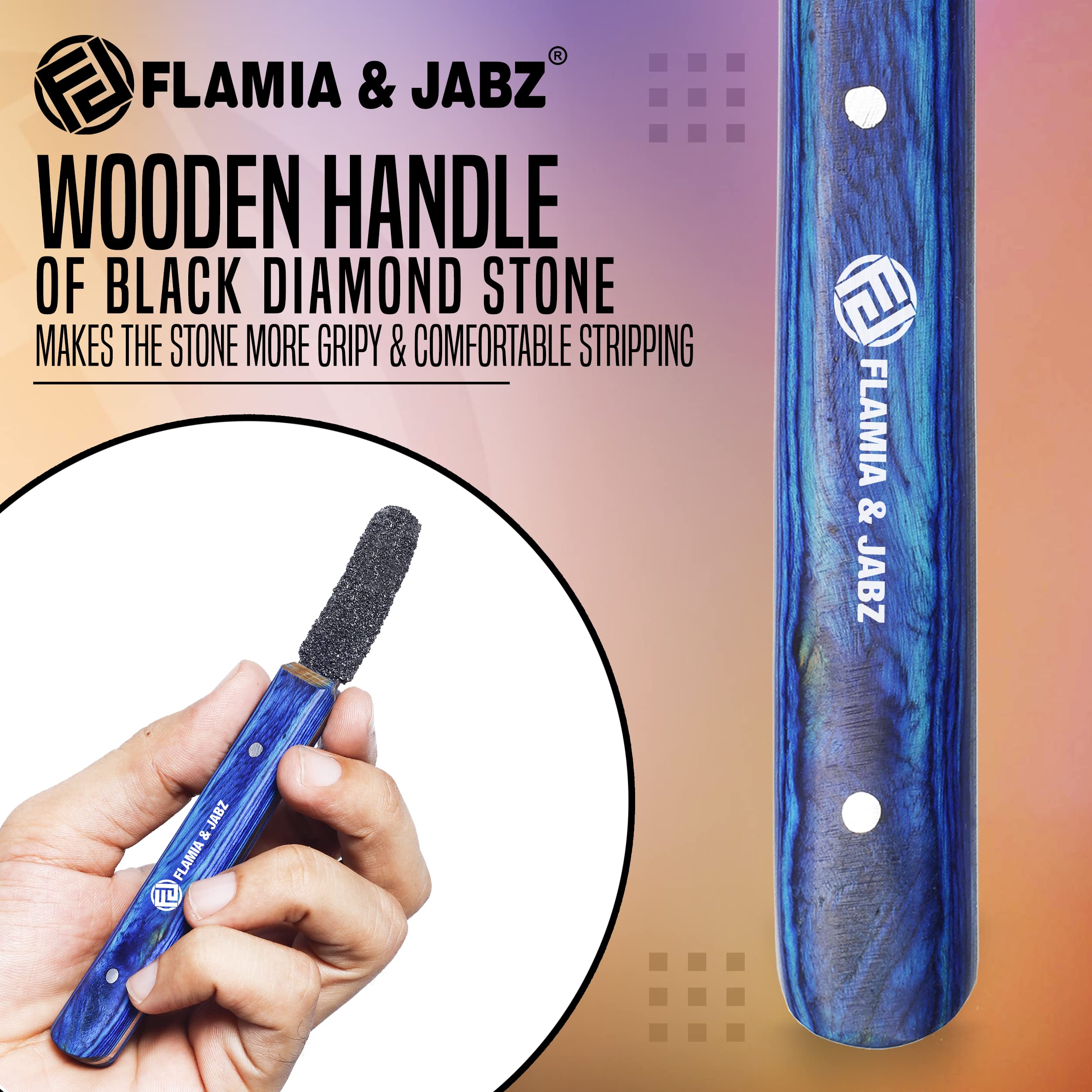 FLAMIA & JABZ Stripping Metal Stone Diamond Edged for Dogs, Cats & Pets with Wooden Grip (Coarse)