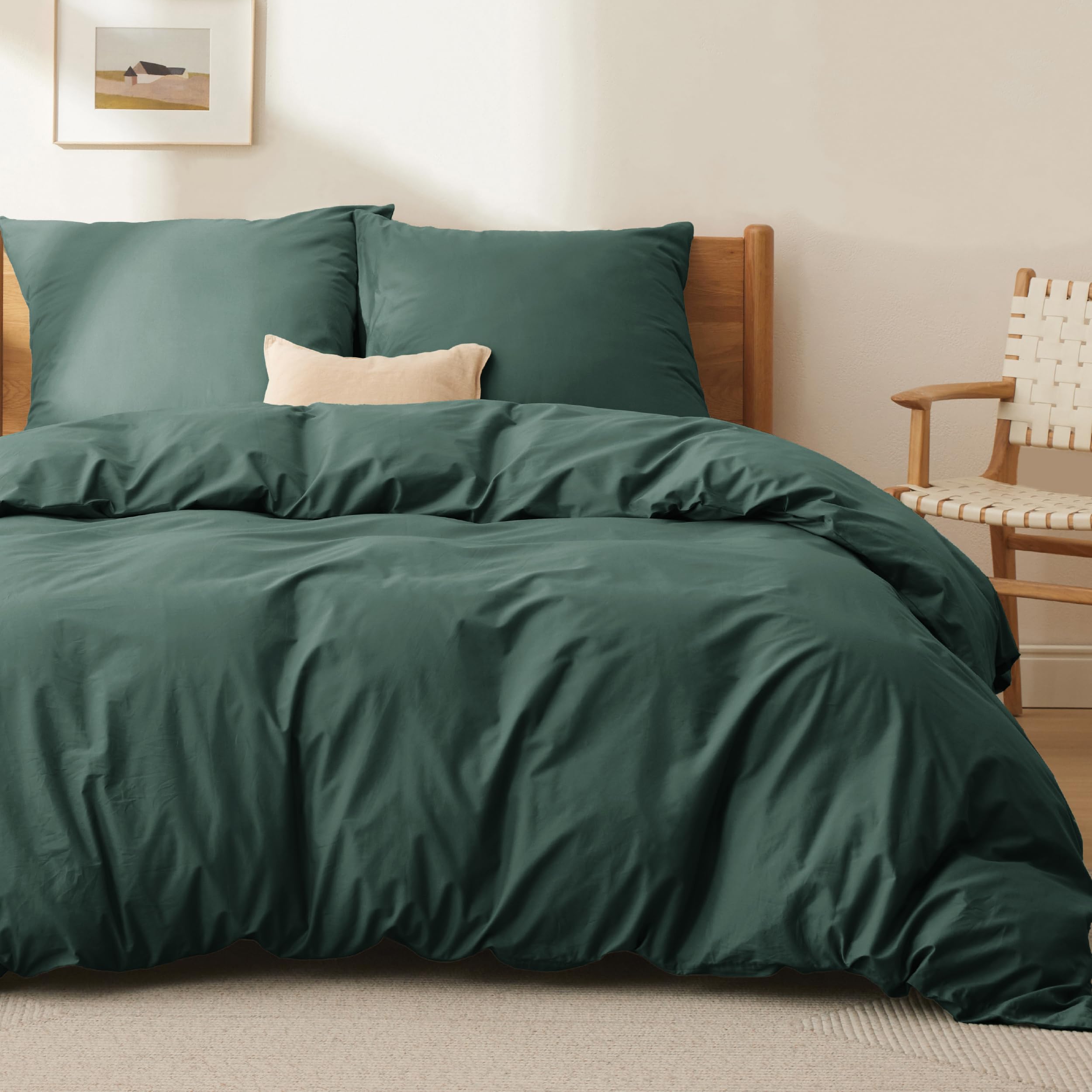 BEDSURE Bettwäsche 200x200 Baumwolle Dunkelgrün - Bettwäsche-Sets 200 x 200 cm Bettbezug 3teilig mit 2 Kissenbezüge 80x80 cm, Oeko-TEX Bedding Grün mit Reißverschluss