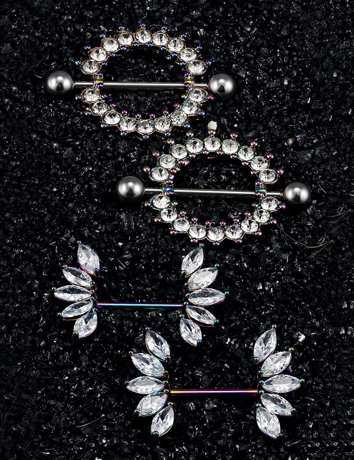 Cisyozi Butterfly Nipple Rings 14G Nipple Piercing Jewelry Stainless Steel Nipple Tongue Ring Barbell Piercing Jewelry for Women 14mm Silver Black Purple Rose Gold 7Pairs - Image 4