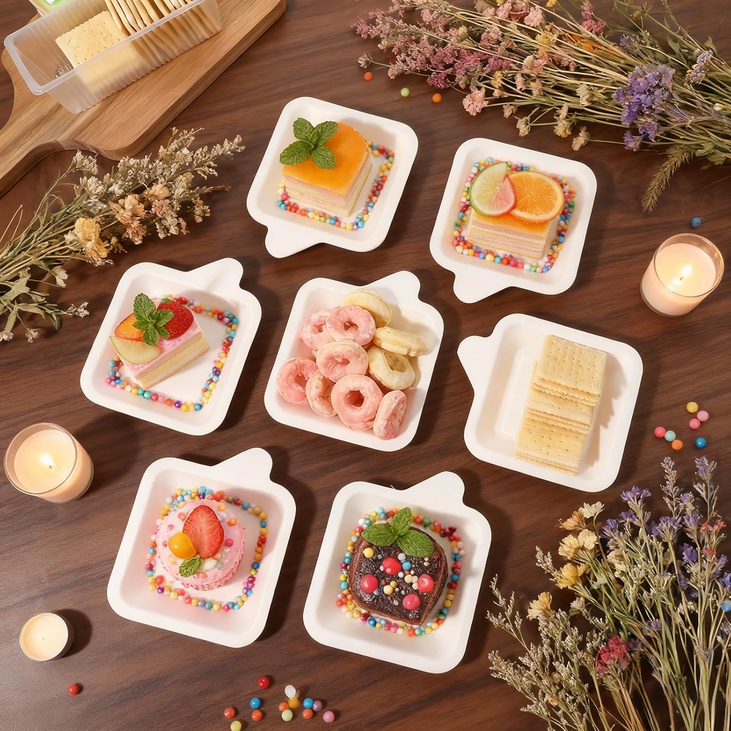 300 Pack 5.2 Inch Small Paper Plates Bulk Disposable Tiny White Square Paper Dessert Plates Compostable Square Mini Dessert & Appetizer Plate, Heavy Duty Cake Plate for Party, Wedding, BBQ, Picnic
