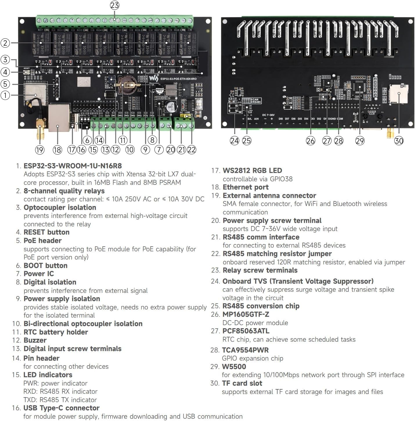 Diagram showing application scenarios and examples, including cloud server integration, Modbus devices, and Arduino IDE support