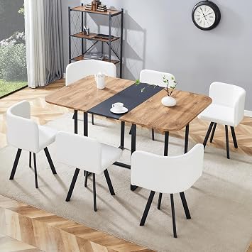 Modern Dining Table Set for 6,60 Space Saving Kitchen Table Set with Tucking Chairs, Wood Dining Table Set with Metal Legs,Compact Design for Dining Room and Small Apartment,Easy Assembly