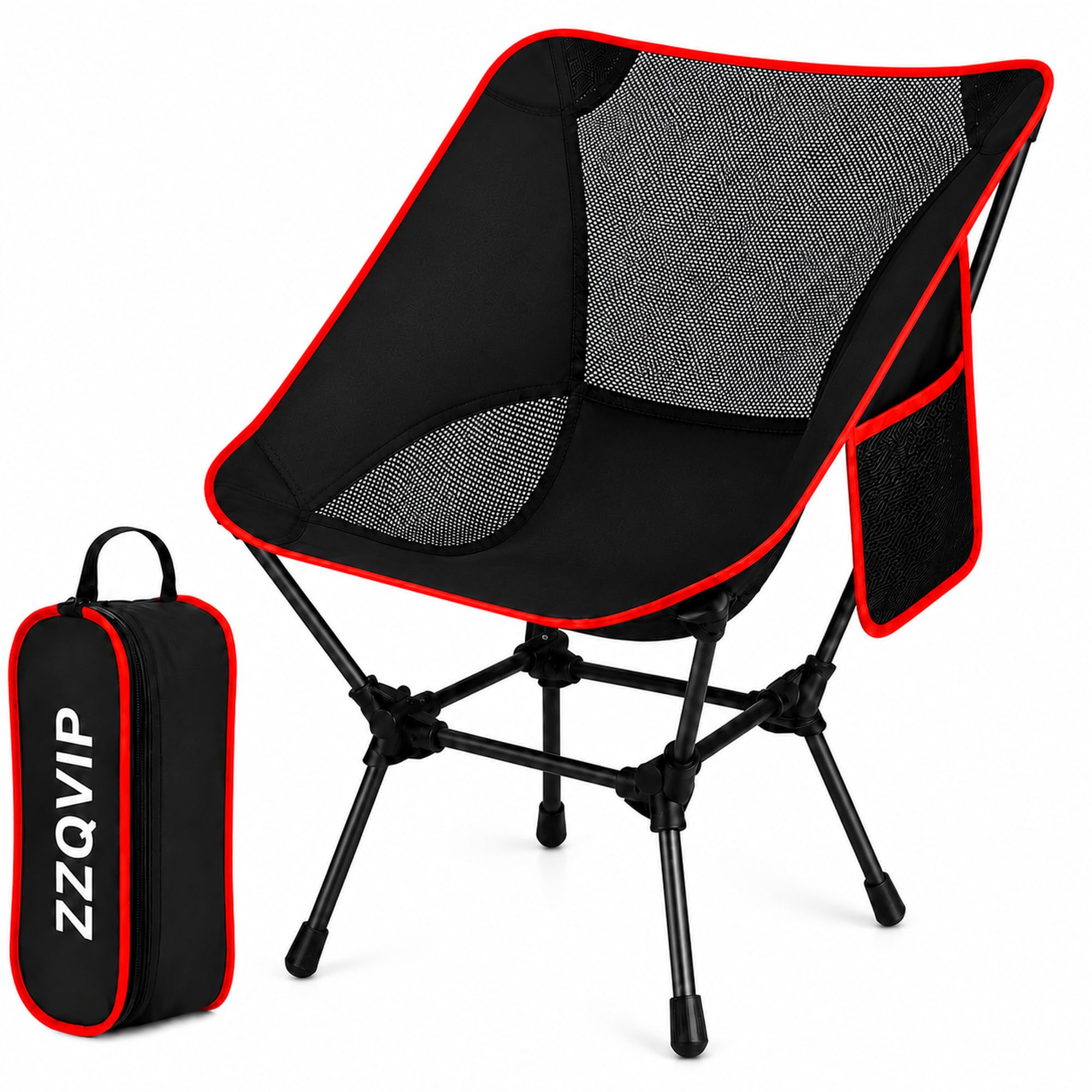 Fauteuil de Camping Léger et Pliable avec Poche Latérale et Sac de Transport – Chaise Pliante Extérieure Confortable en Tissu Oxford, Jusqu’à 120 kg, pour Randonnée, Pêche, Plage, Festival