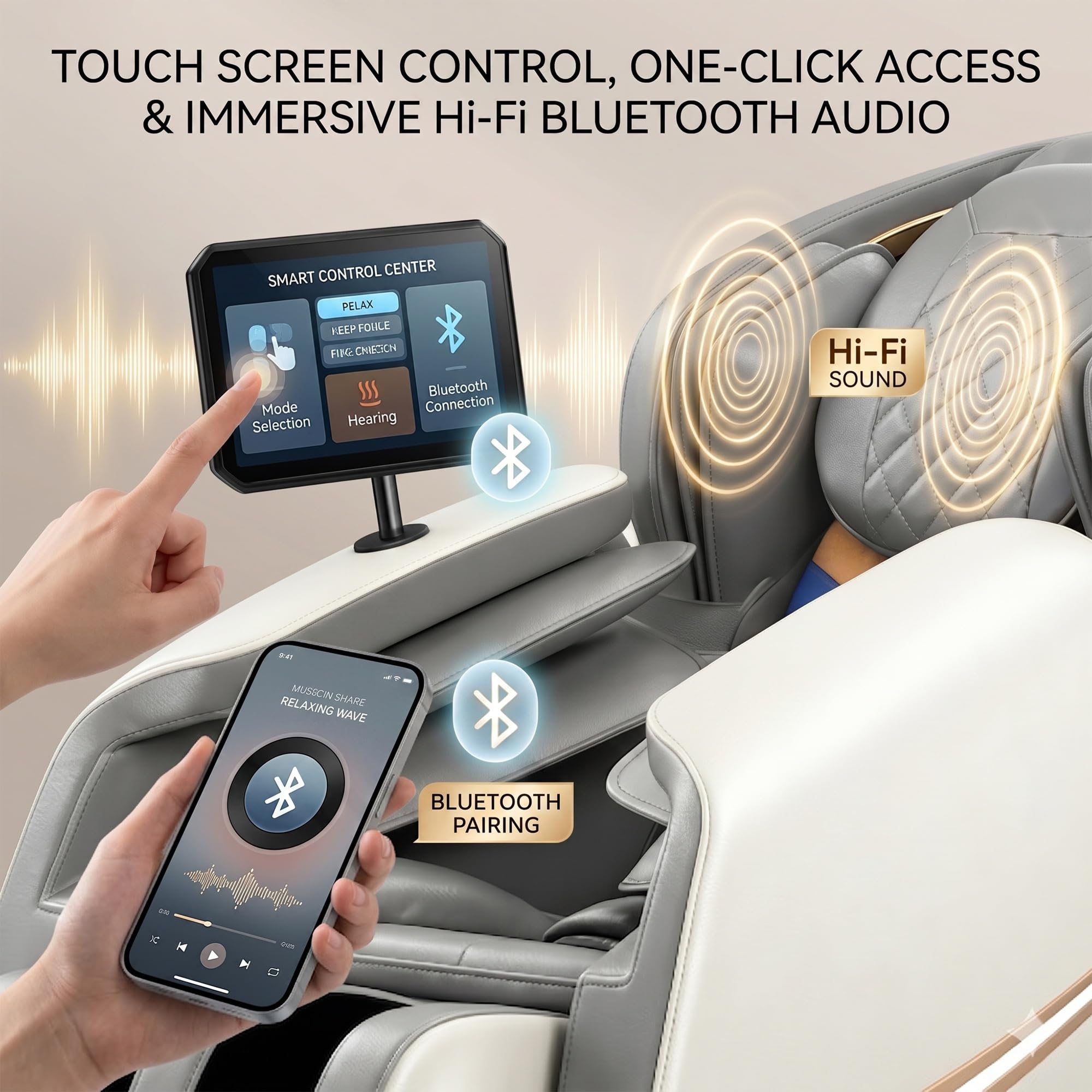 Sillón de Masaje Lujo Gravedad Cero, Riel SL 4.0 Inteligente, Masaje de Cuerpo Completo con Estiramiento Tailandés, Pantalla Táctil LCD, Calor, Bluetooth, Airbags, Sin Montaje(Bianco)
