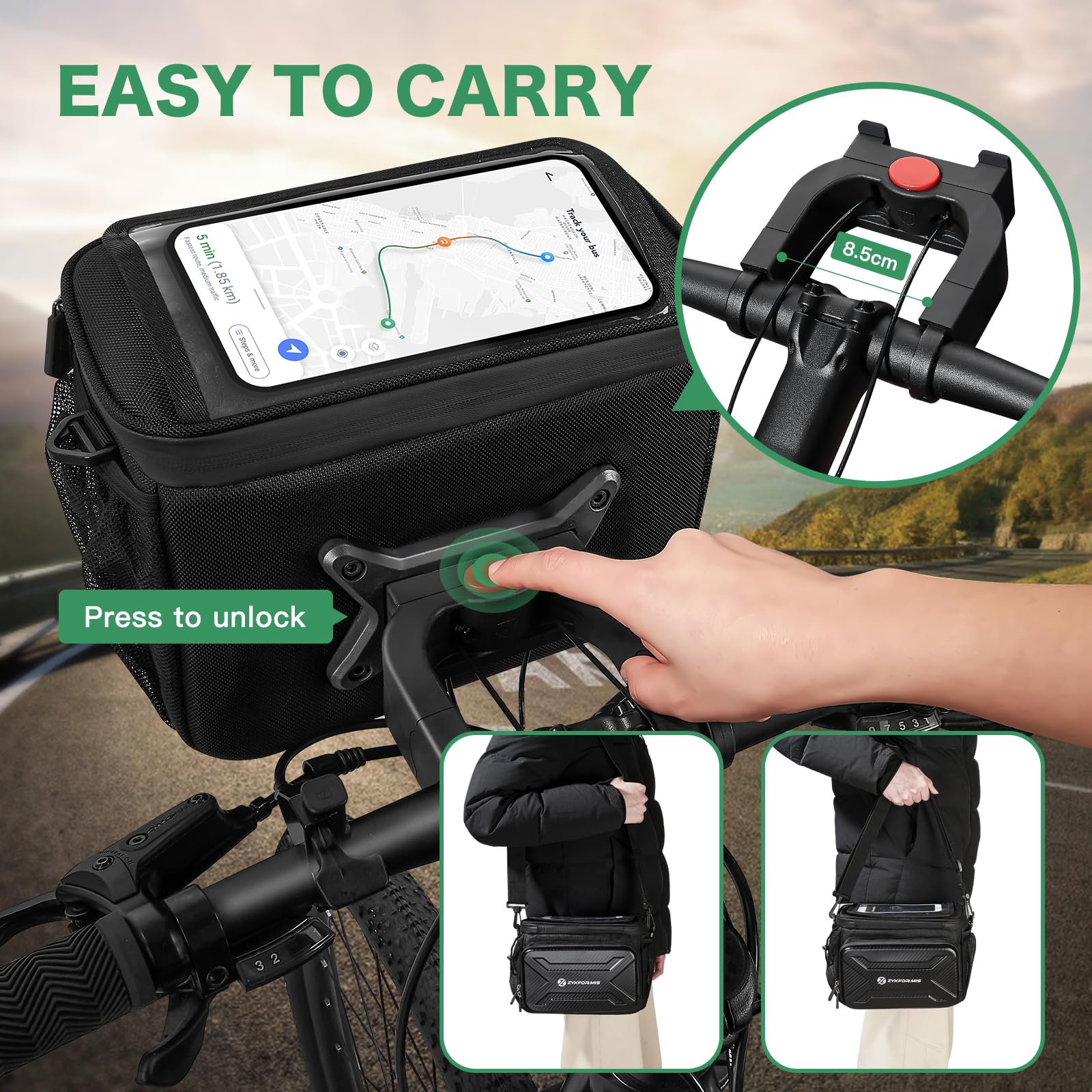 Sacoche De Cadre Vélo étanche Avec Support Téléphone - Écran Tactile, Pare-soleil - Pour Smartphone < 7"