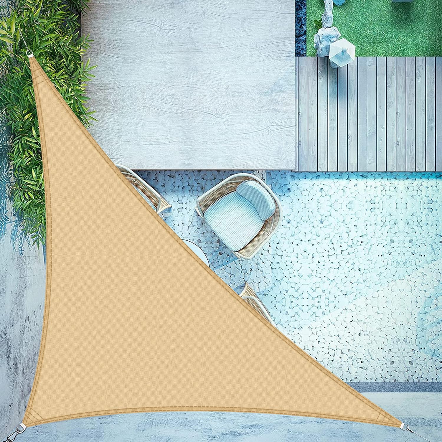 LOVE STORY Toldo Vela de Sombra Impermeable Triangular 3x3x3m Protección Rayos UV PES Toldos para Patio, Exterior Terrazas, Jardín, Balcon (Crema) — view 26