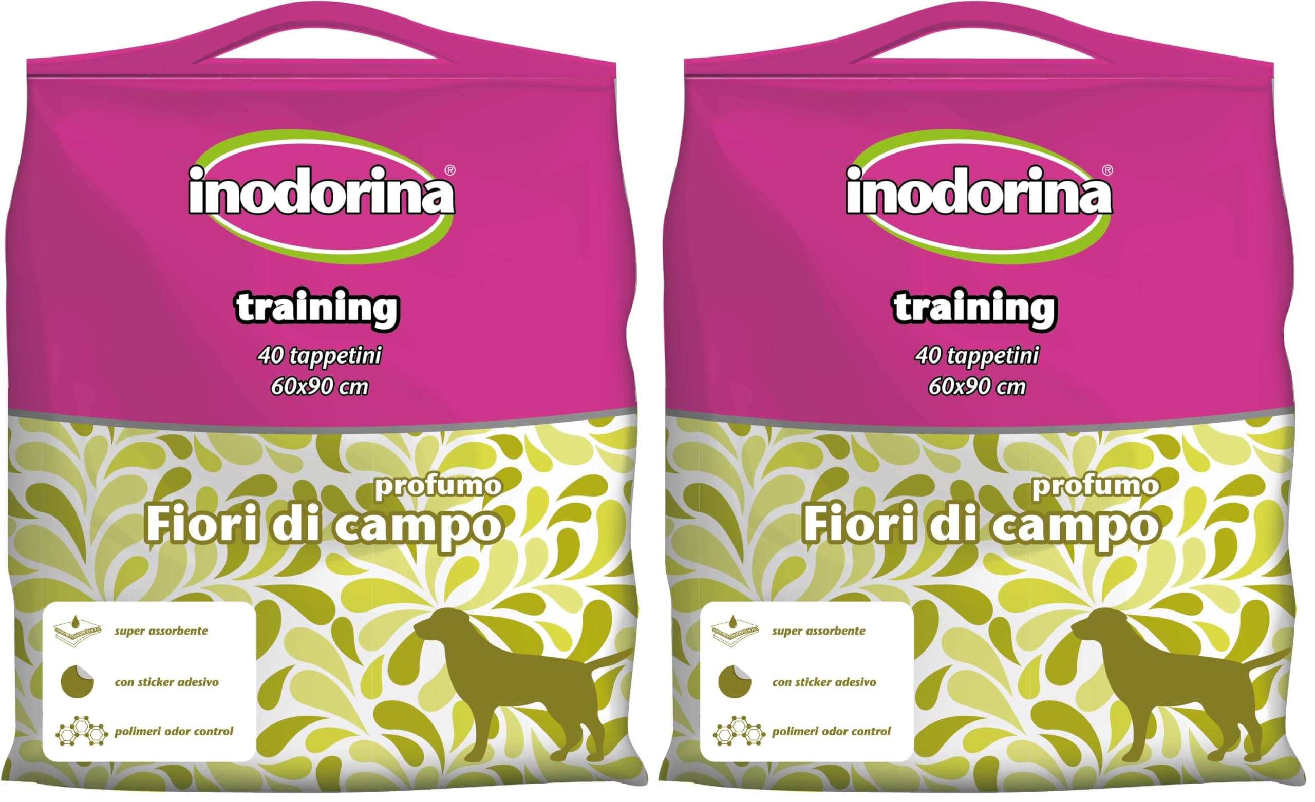Inodorina Empapadores para Perros (60x90 cm, 40 u) Pequeños y Grandes para Entrenamiento. Empapadores Cachorros Absorbente con Filtro de Olores. Accesorios para Mascotas (Paquete de 2)