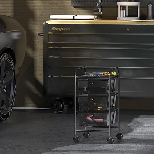 Miniatura 7 de Simple Houseware Carrito de utilidad con 3 cajones con ruedas para almacenamiento y manualidades con ruedas, color negro