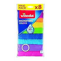 Vileda Microfibre Colors, Panni in Microfibra, Lavabili in Lavatrice, Riutilizzabili, Multicolore, 30x 30 cm, 8 Pezzi