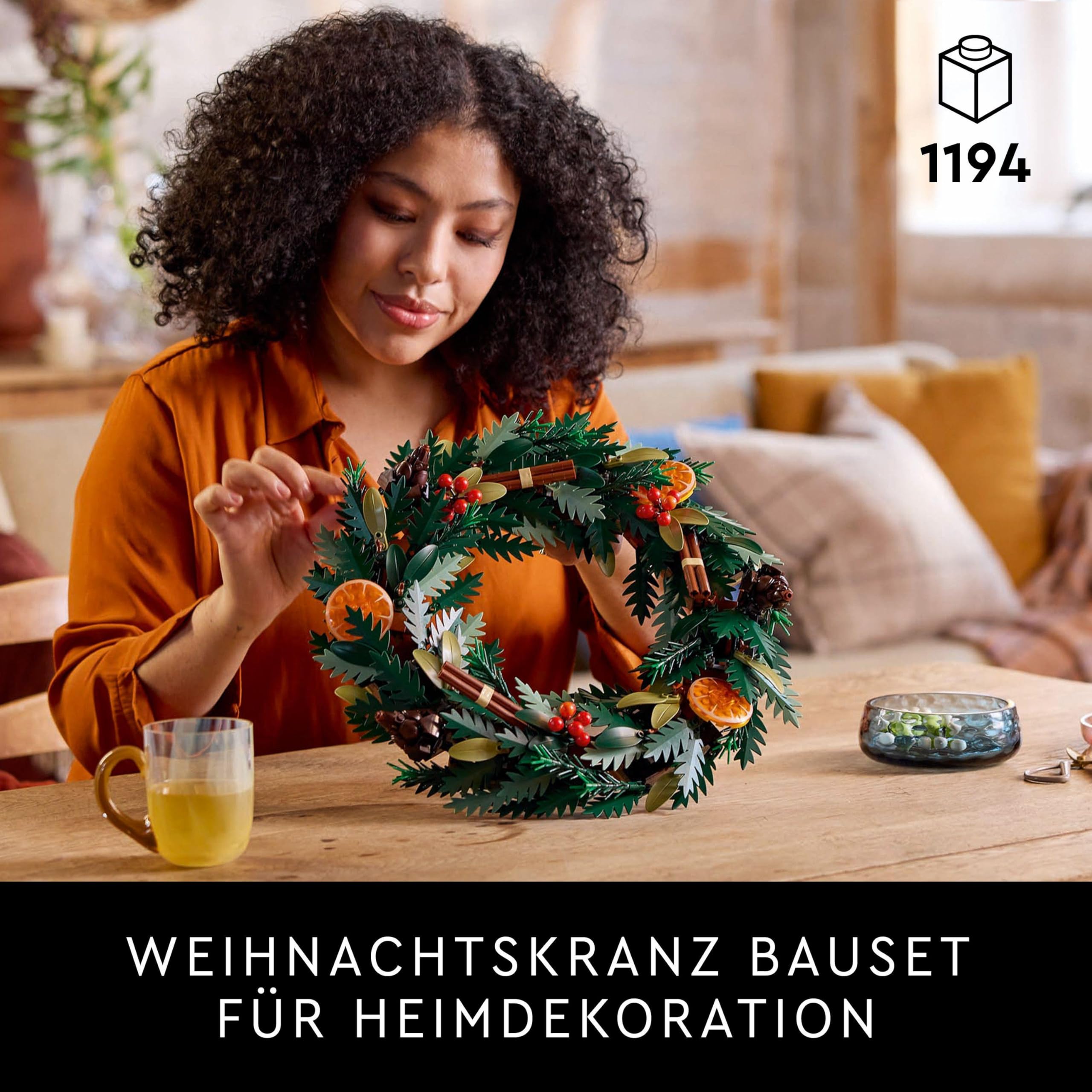 LEGO Botanicals Weihnachtskranz - Winterdeko zum Aufhängen - Weihnachtlicher Tischschmuck - Achtsames Bauprojekt - Adventskranz und Türkranz selber machen - Weihnachtsgeschenke für Erwachsene 10340