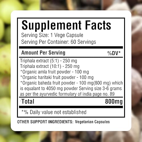 Miniatura 3 de Triphala Cápsulas Extracto Ratio (81) 40% Amla, Haritaki & Bibhitaki para desintoxicación, limpieza y rejuvenecimiento diarios* 60 cápsulas vegetales