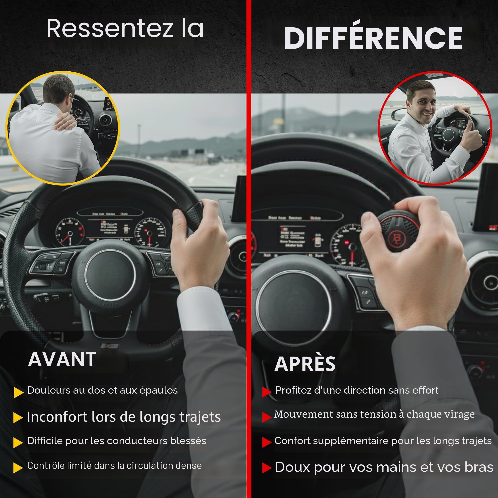BL Silicon Noir Platine Puissance Poignée Voiture Suicide Volant de Direction Spinner Accessoire Bouton de véhicules de