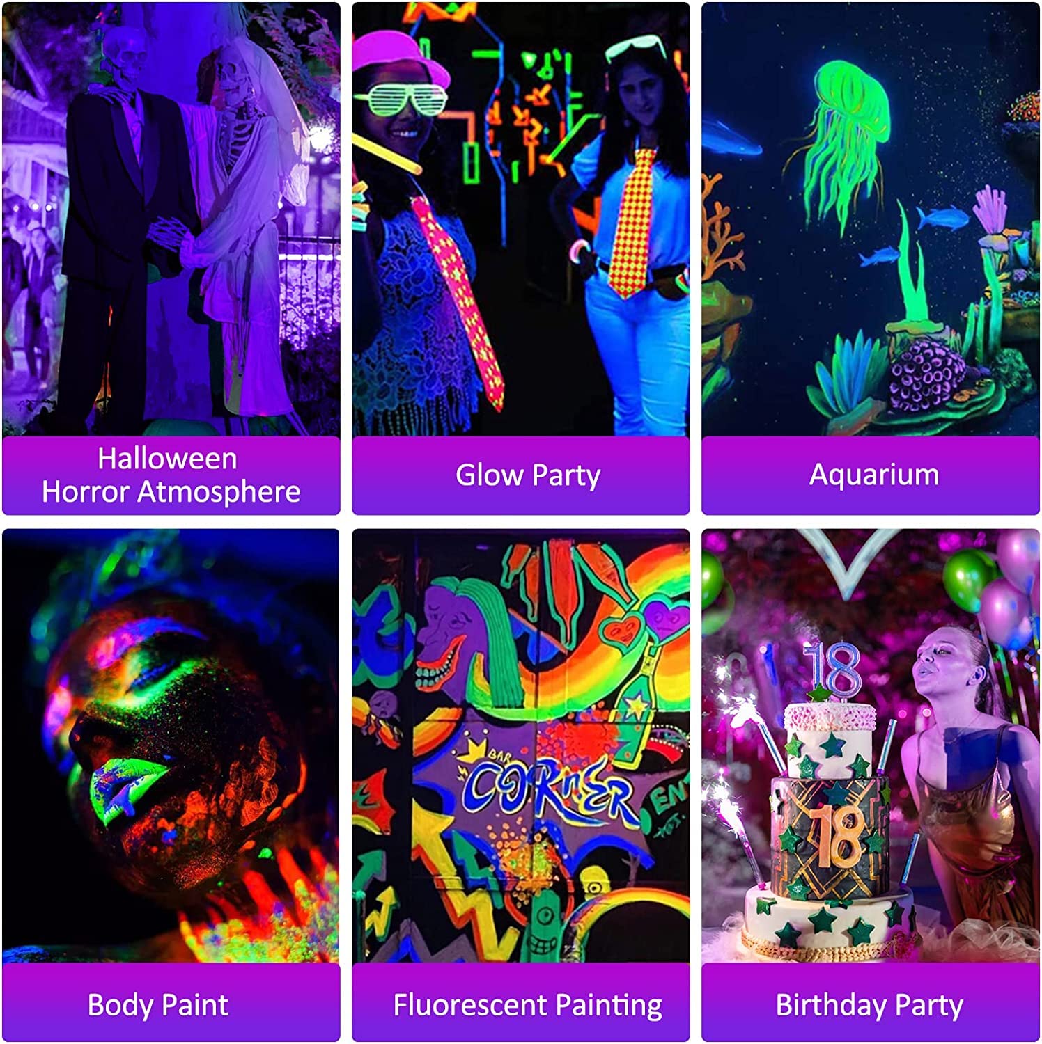 LED Schwarzlicht Strahler, 2 Stück 60W Schwarzlichtlampe IP66 Wasserdicht LED UV Strahler mit Stecker 395-400nm UV Flutlicht Partylicht für Halloween Aquarium Bühnen Party Neonfarben Effekte