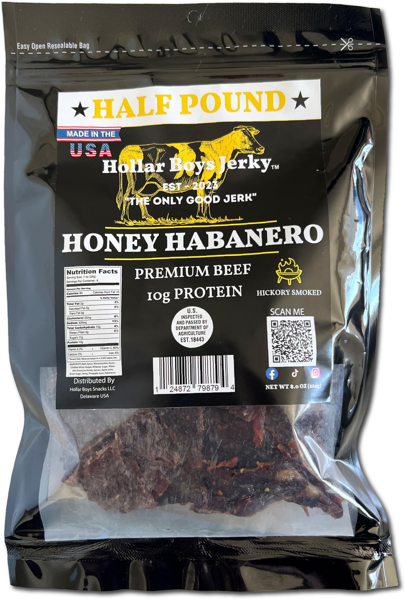 Hollar Boys SnacksHoney Habanero Beef Jerky Half Pound Resealable Bag