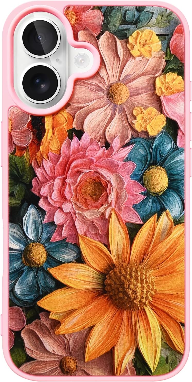 Amazon.com: AUKIYUI Case for iPhone 16 Flower Oil Painting Design ...