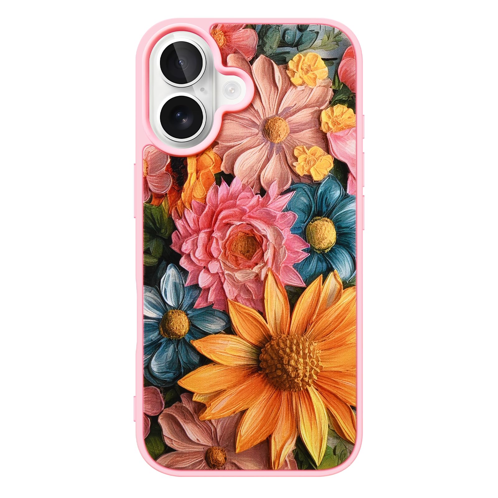 AUKIYUI Case for iPhone 16 Plus, Colorful Floral Real Flowers Phone Case for Women, Slim Durable Protective Cover with Oil-Painting Art Design,