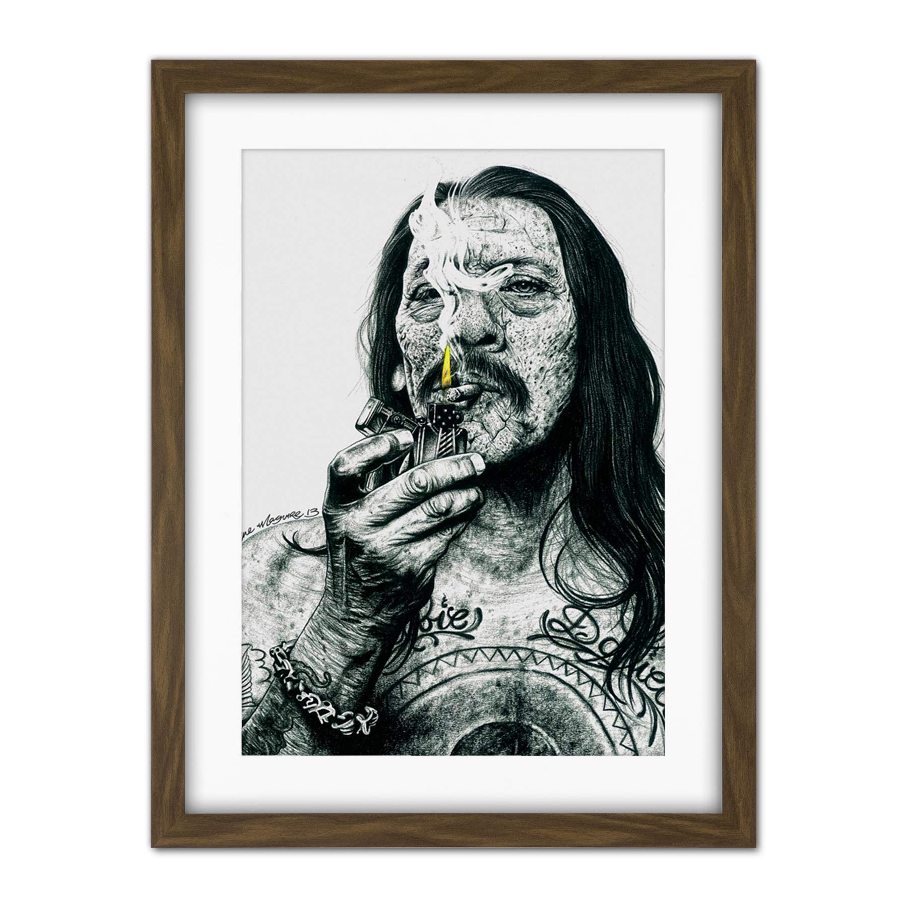 Wee Blue Coo Danny Trejo Tattoo Inked Ikons Wayne Maguire Artwork Framed Wall Art Print 18X24 Inch