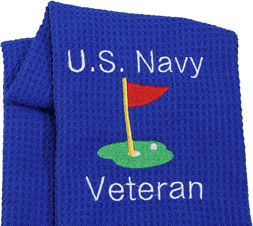 Review LEVLO Navy Retirement Gift US Navy Veteran Golf Towels Military Gift for Husband Father Veteran Gift (US Navy Veteran)