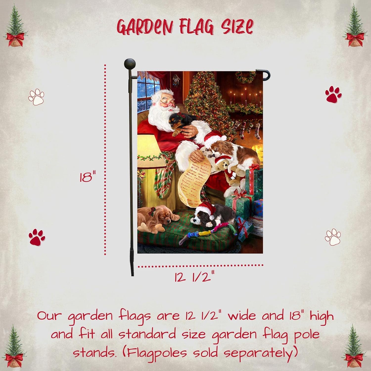 Doggie of the Day Cavalier King Charles Spaniel Dogs Garden Flags - Christmas Santa Sleeping - Double Sided - Yard Porch Lawn Spring Decorative Gift - Home Decor 12 1/2"w x 18"h