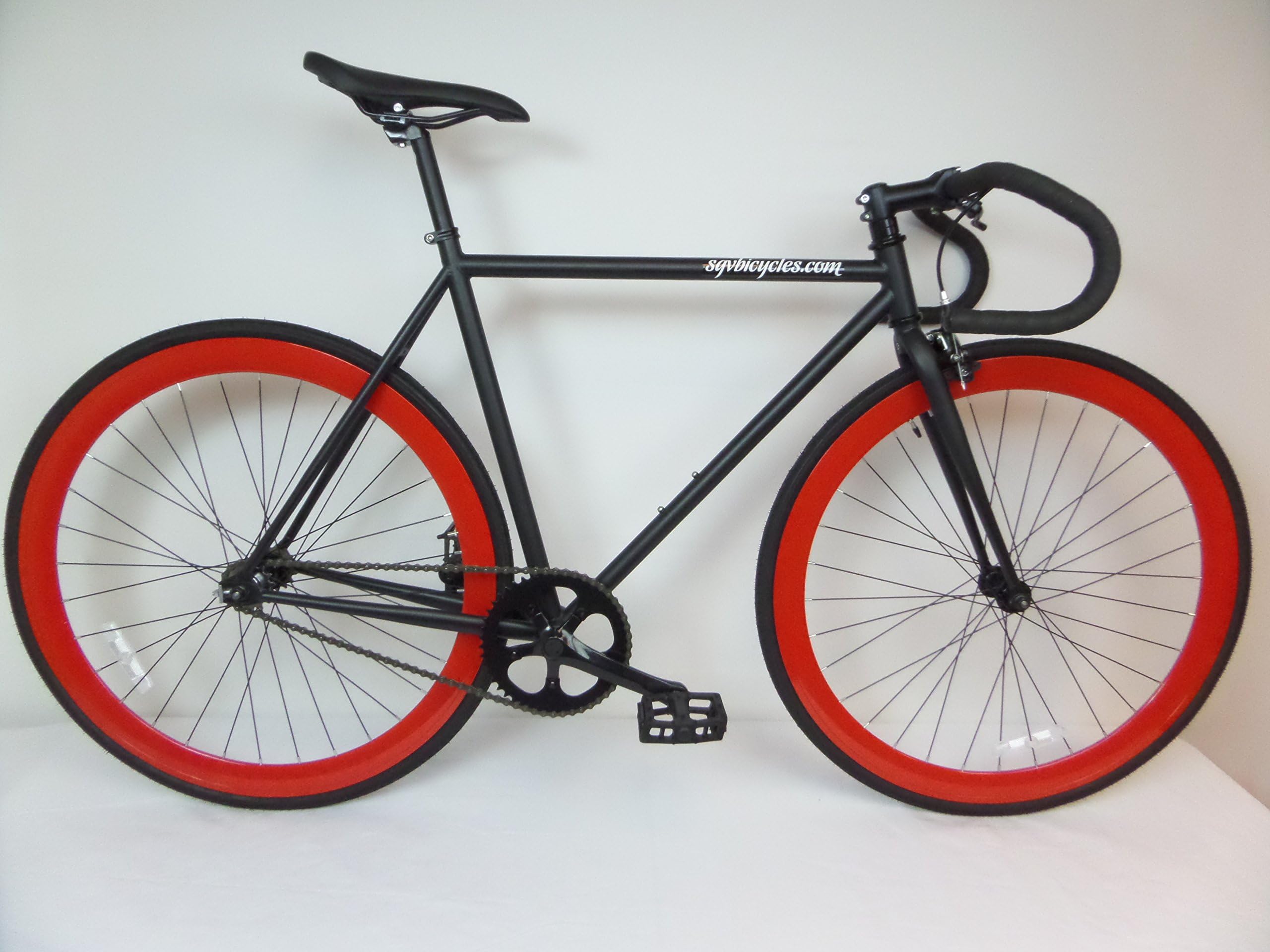 Matte Black and Red Fixie with Drop Bars Single Speed Fixie Bike with Flip Flop Hub By Sgvbicycles Fixies (49cm)