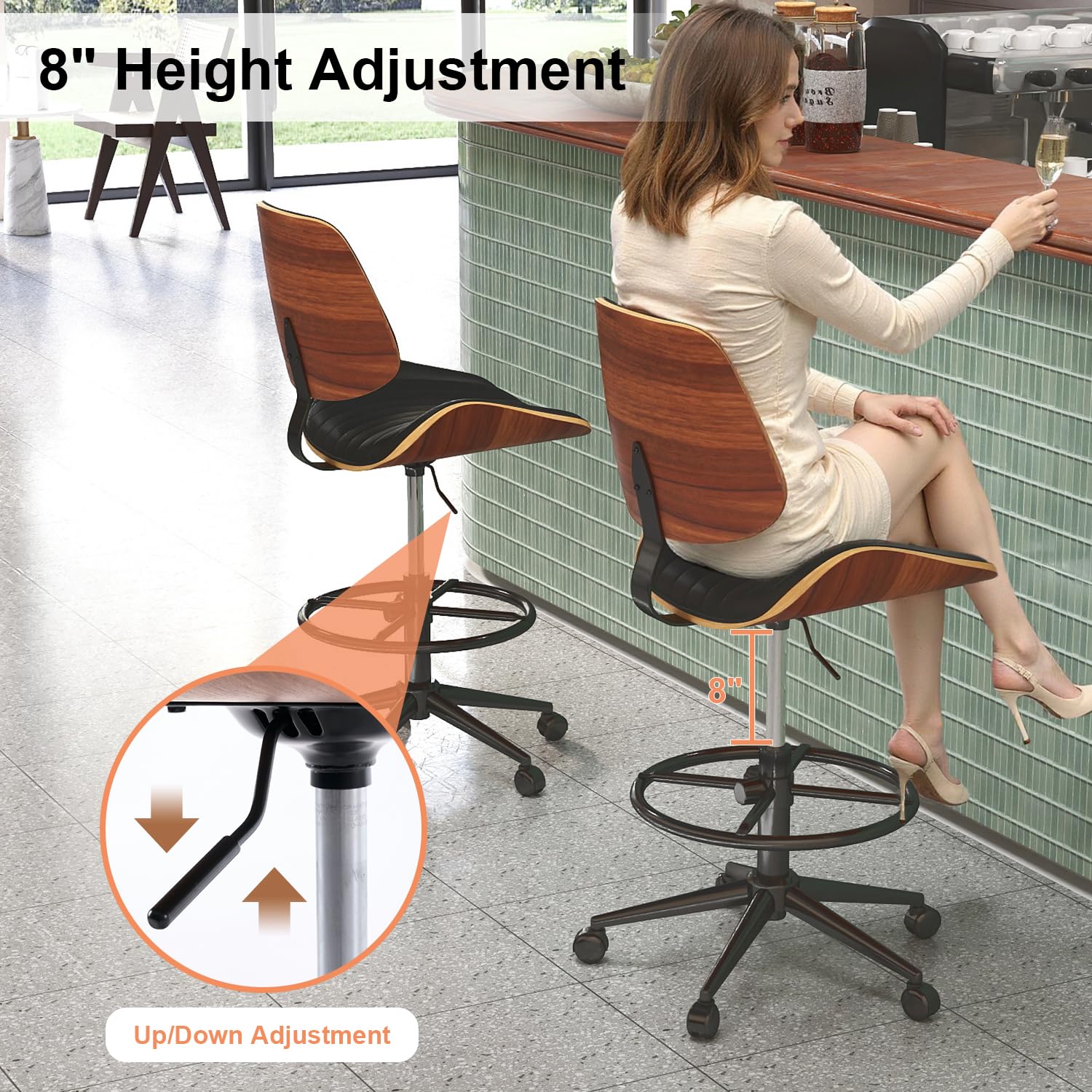 The Best Desk Chairs to Buy in 2026 2 Rongbuk Drafting Chair Ergonomic Office Chair with Walnut Wood Back S — product photo
