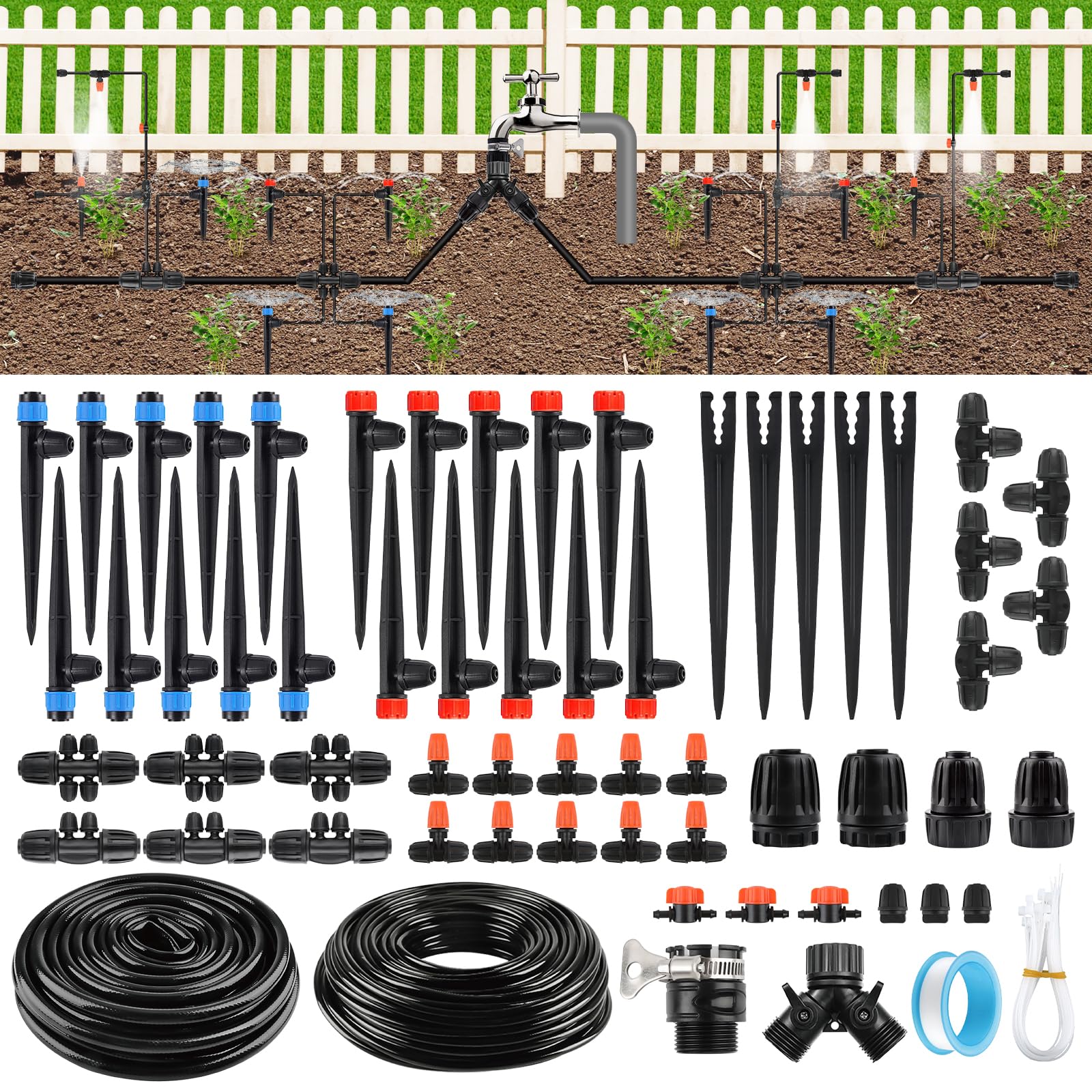 260 FT Drip Irrigation System Kit - Automatic Garden Watering With Tubing, Emitters, & Connectors