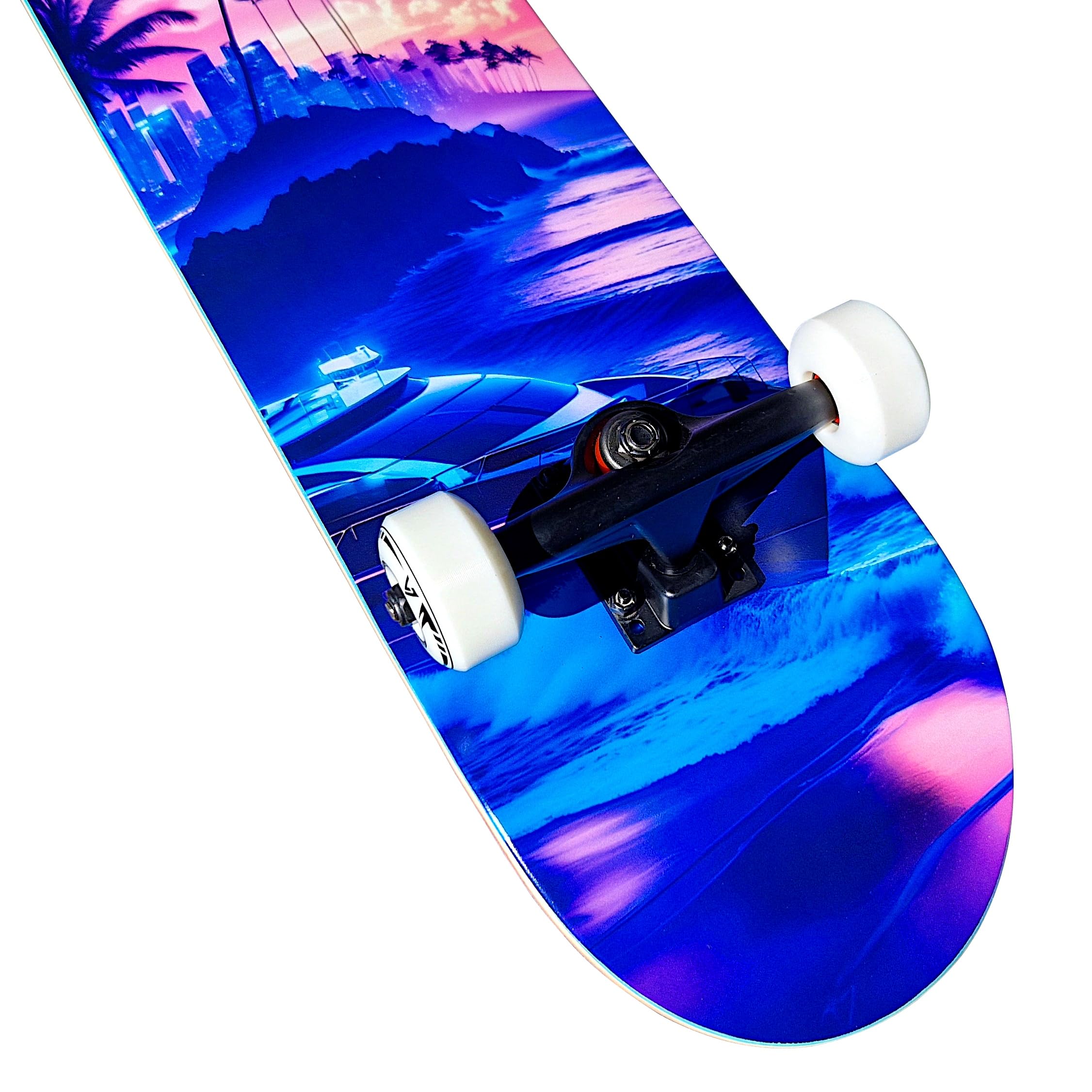 Komplett Skateboard Pacific Paradise - für Kinder und Jugendliche - 7-lagiges Ahornholz Deck - Medium Concave Standard Popsicle Shape - für Anfänger, Profis, Mädchen & Jungs