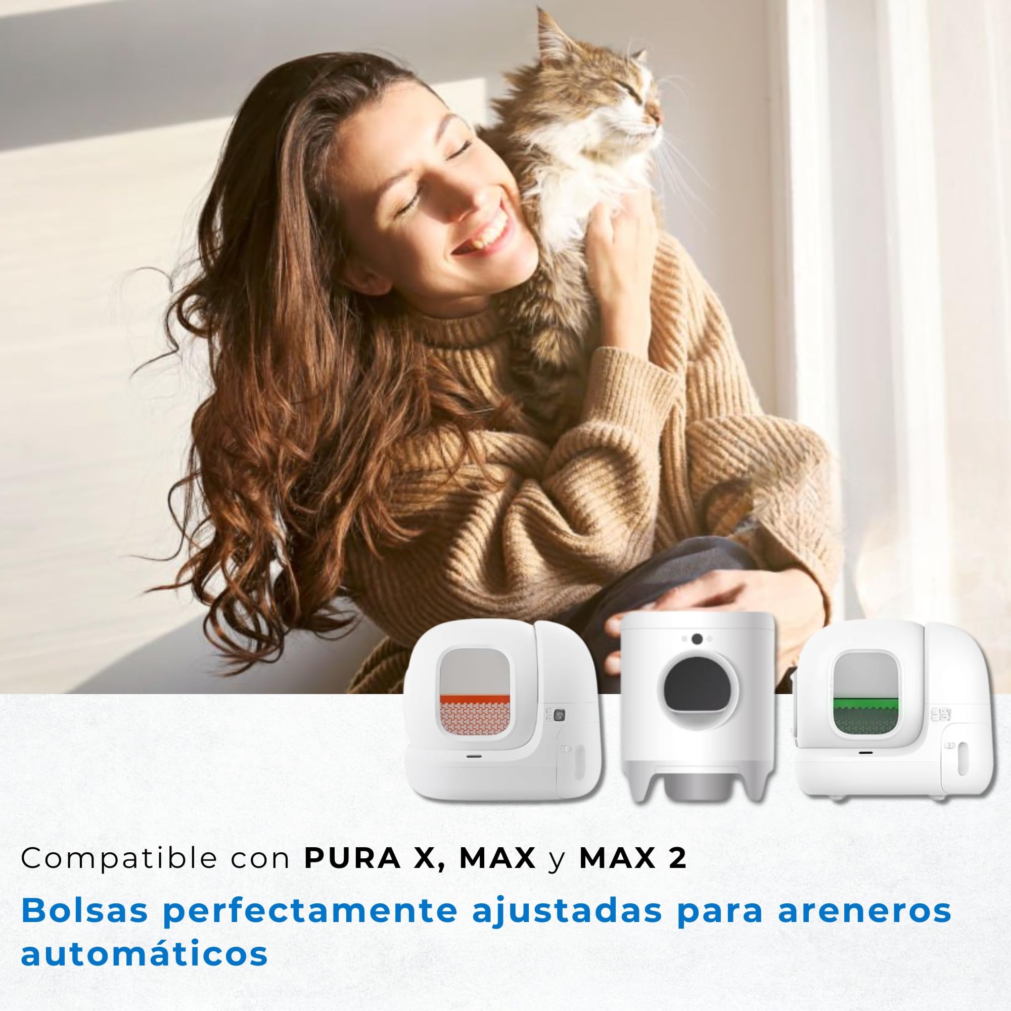 Bolsas de basura para arena de gatos automáticas compatibles con Petkit Pura Max 2 y Pura X, Pack económico de 5 rollos (100 bolsas con cordón), Pre-cortadas, antiolor y a prueba de arañazos