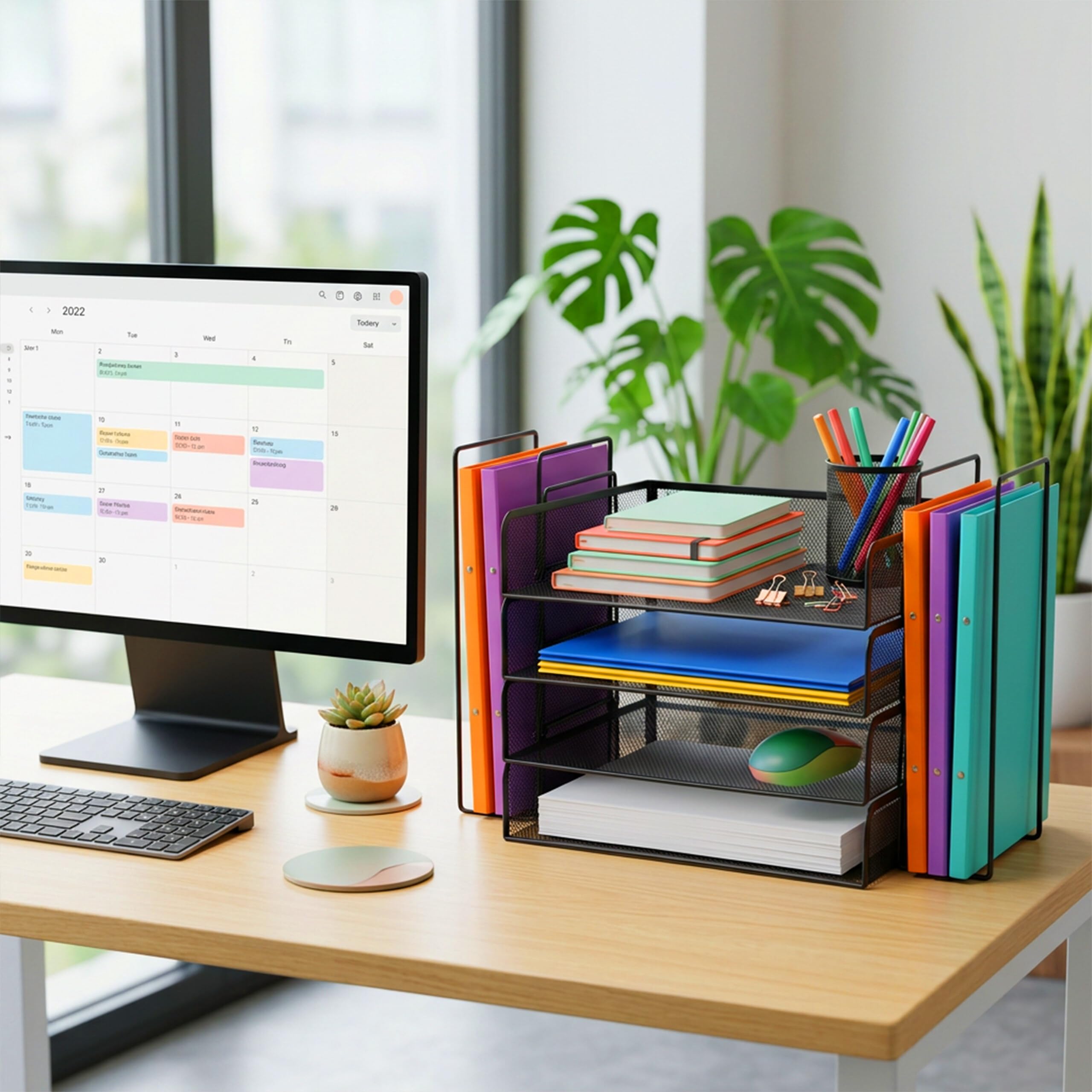 Porte-Documents Relaxdays métal A4, 4 Compartiments, 2 Porte-revues, HxLxP 30 x 49,5 x 24,5 cm, Organiseur Bureau, Noir