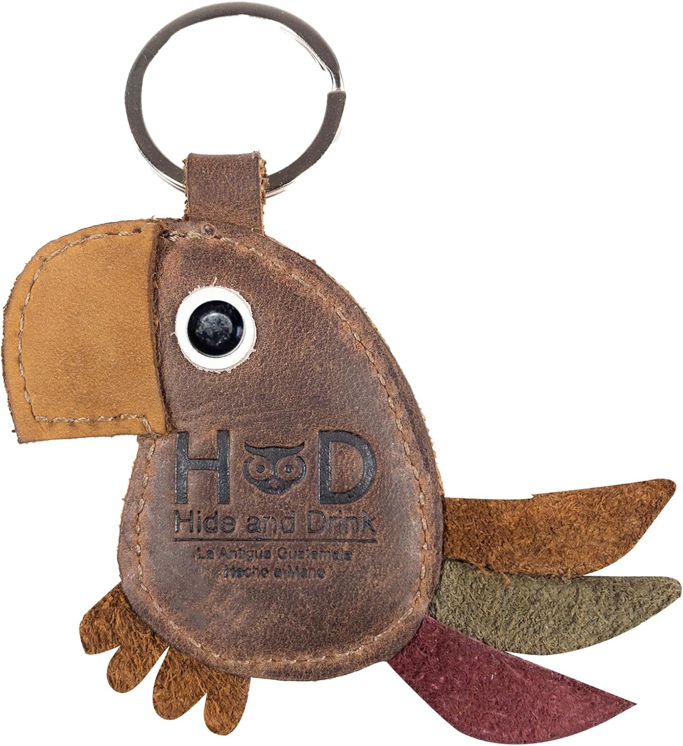 Hide & Drink, Toucan Keychain, Key Ring Holder, Animal-Shaped Ornament for Backpackas & Handbags, Handmade from Full Grain Leather, Bourbon Brown