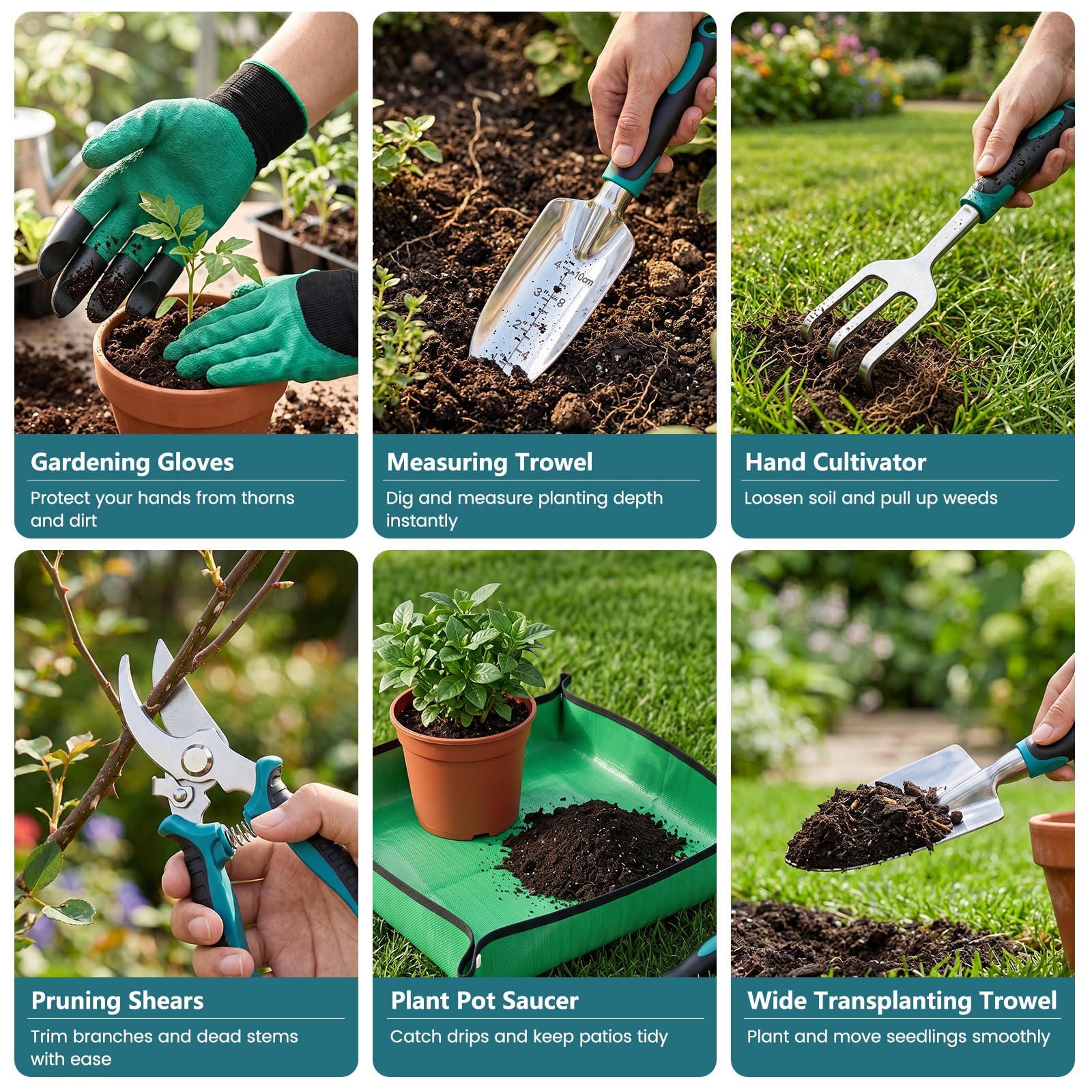 Set di attrezzi da giardinaggio con borsa, cazzuole e cesoie, 10