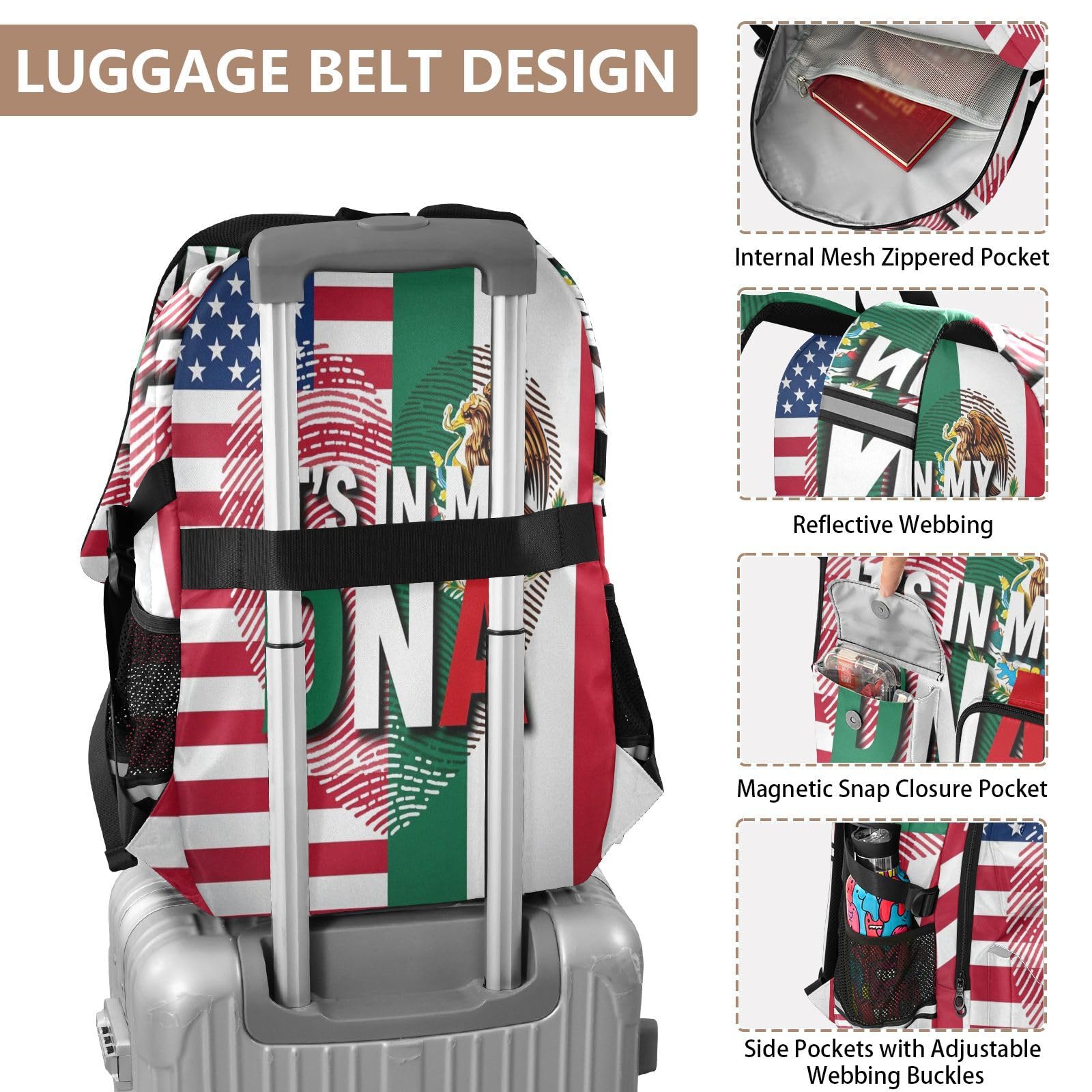 Zaini da viaggio con bandiera messicana Dna Usa, 44,5 cm