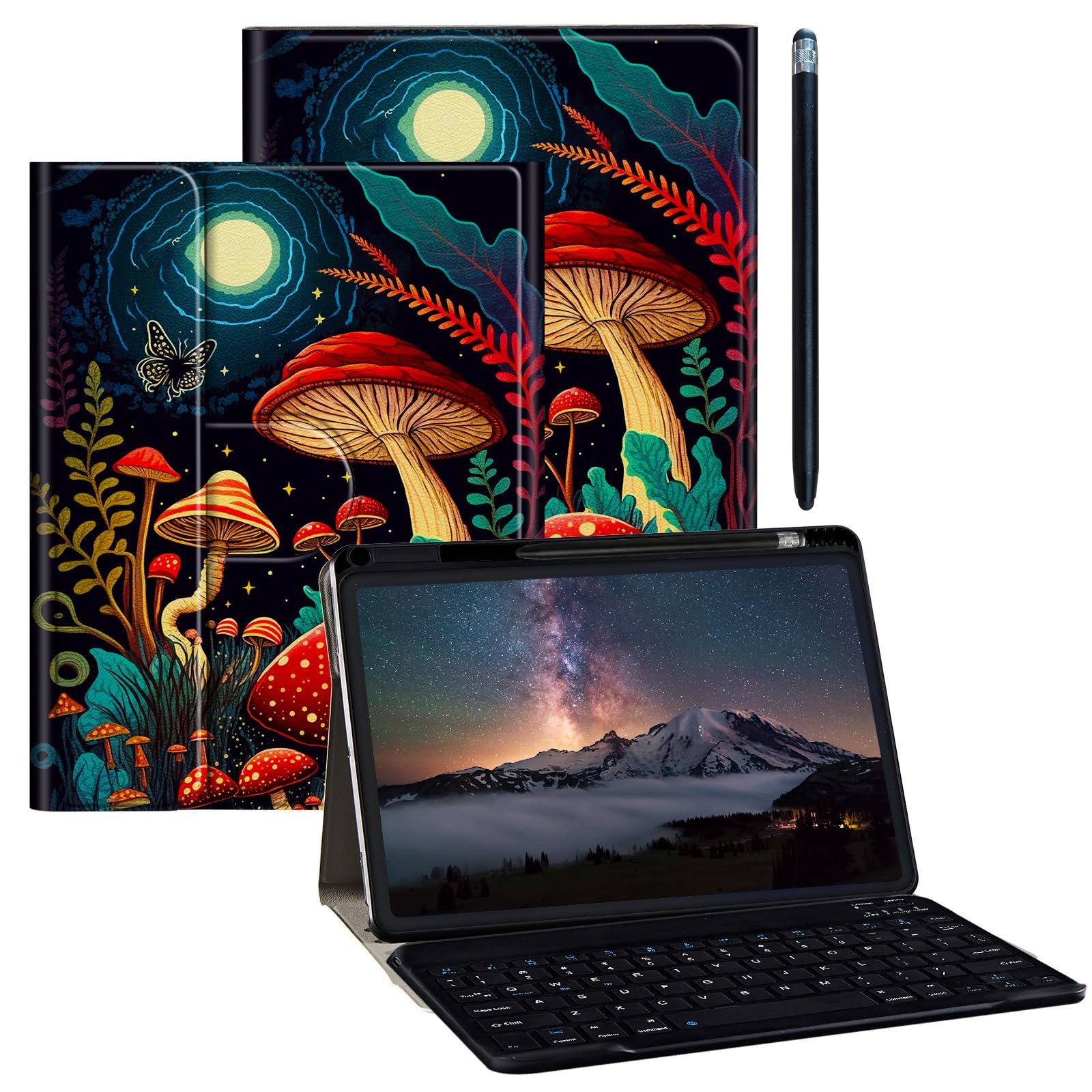 BPQOJB for Galaxy Tab A9 Plus Case with Detachable Wireless Keyboard & 360 Degree Rotating Stand Protect Cover Acrylic Tablet Case for Samsung Galaxy